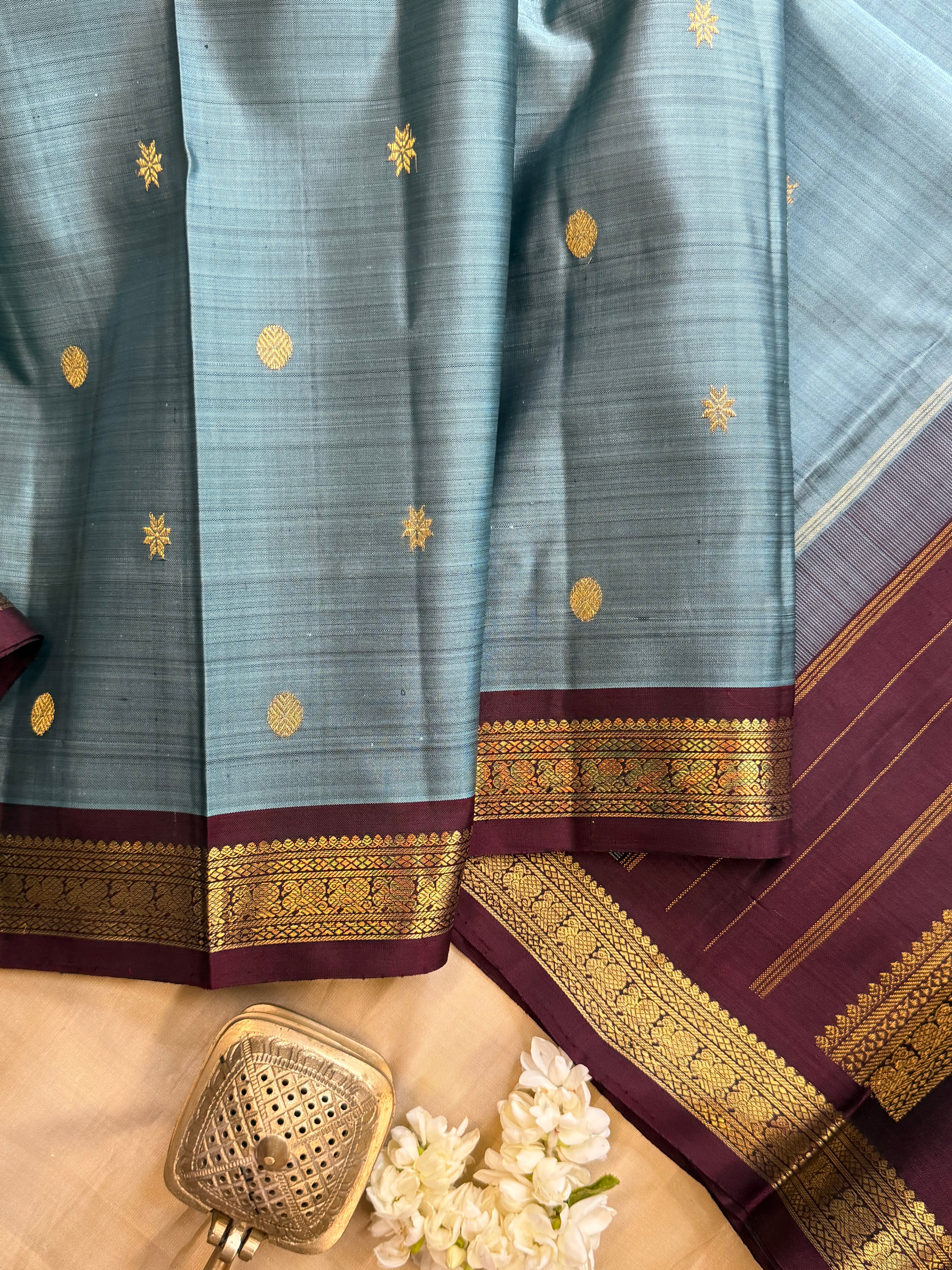 Grey small border /Kanjipuram silk saree clsa 11409