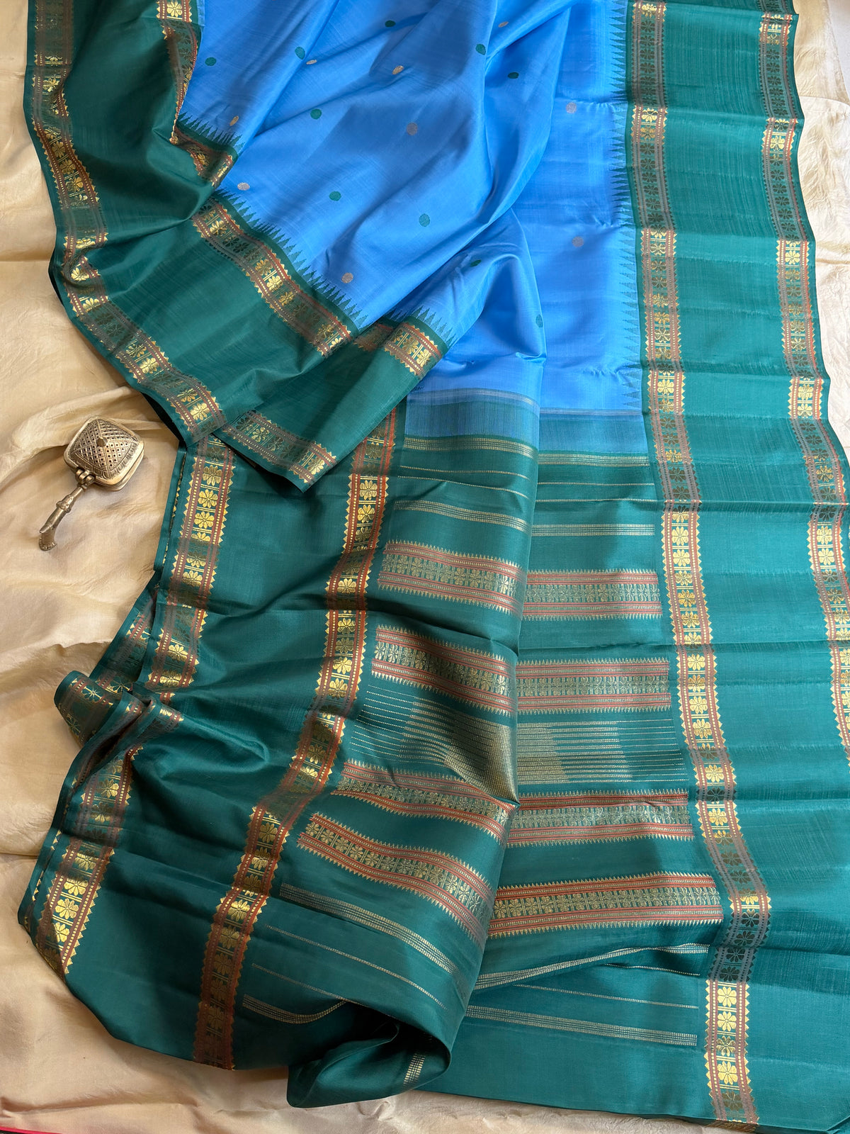 Powder blue  Kai Korvai Kanjipuram silk