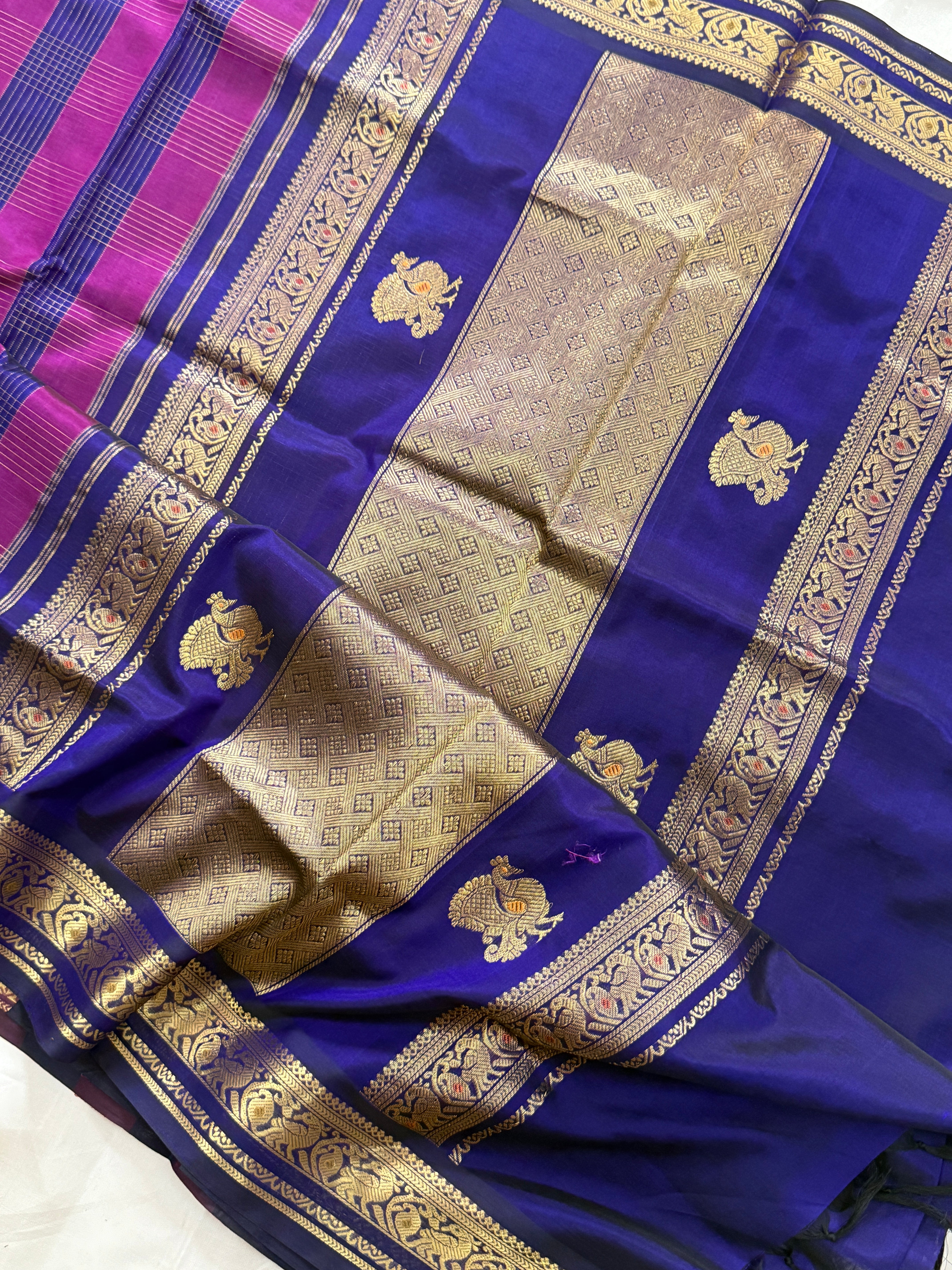 Magenta with purple checks silk cotton/ kanjipuram CLSA11490