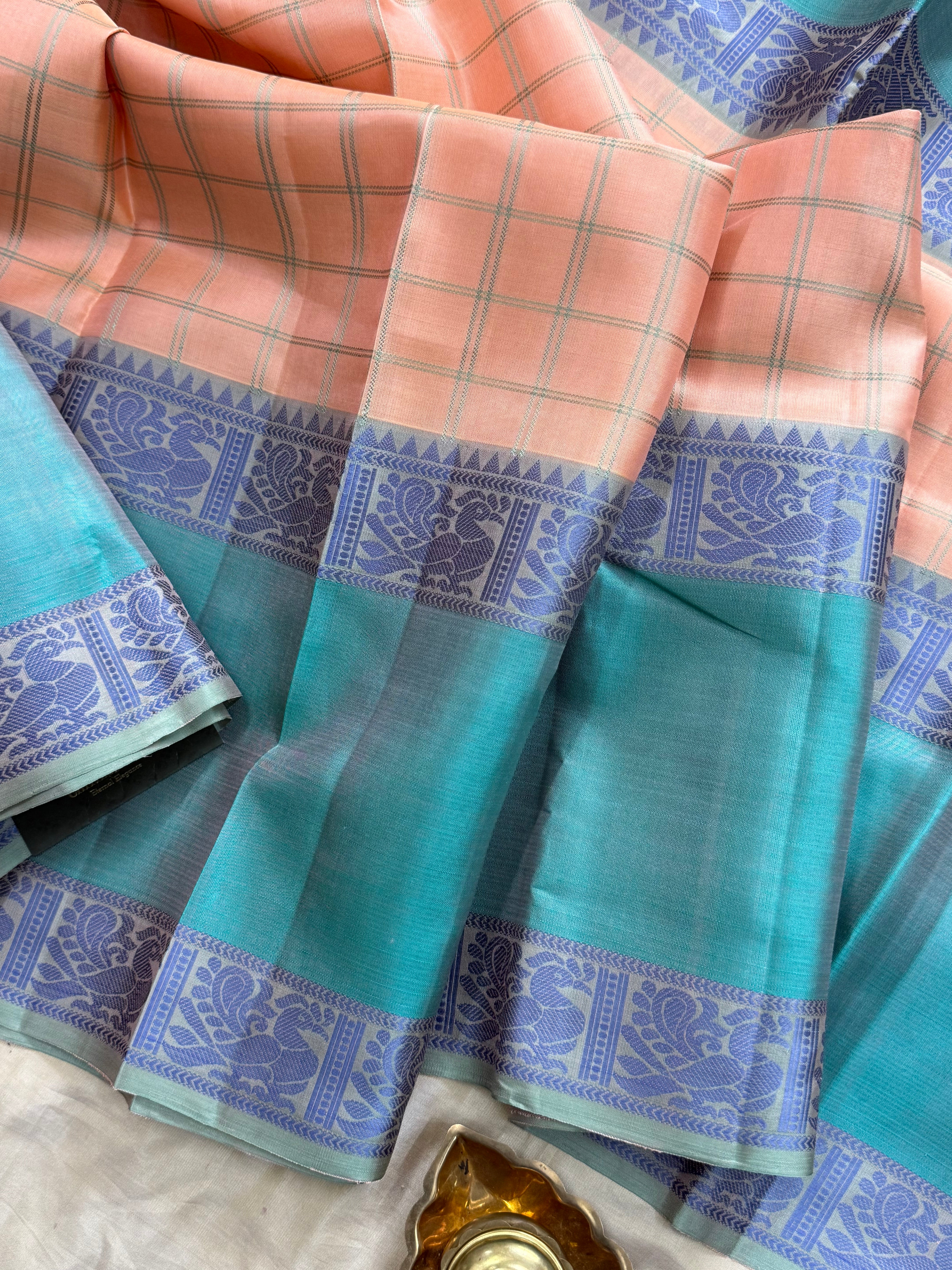 Blush pink kattam long border/ Varnangal Soft Silk CL6532