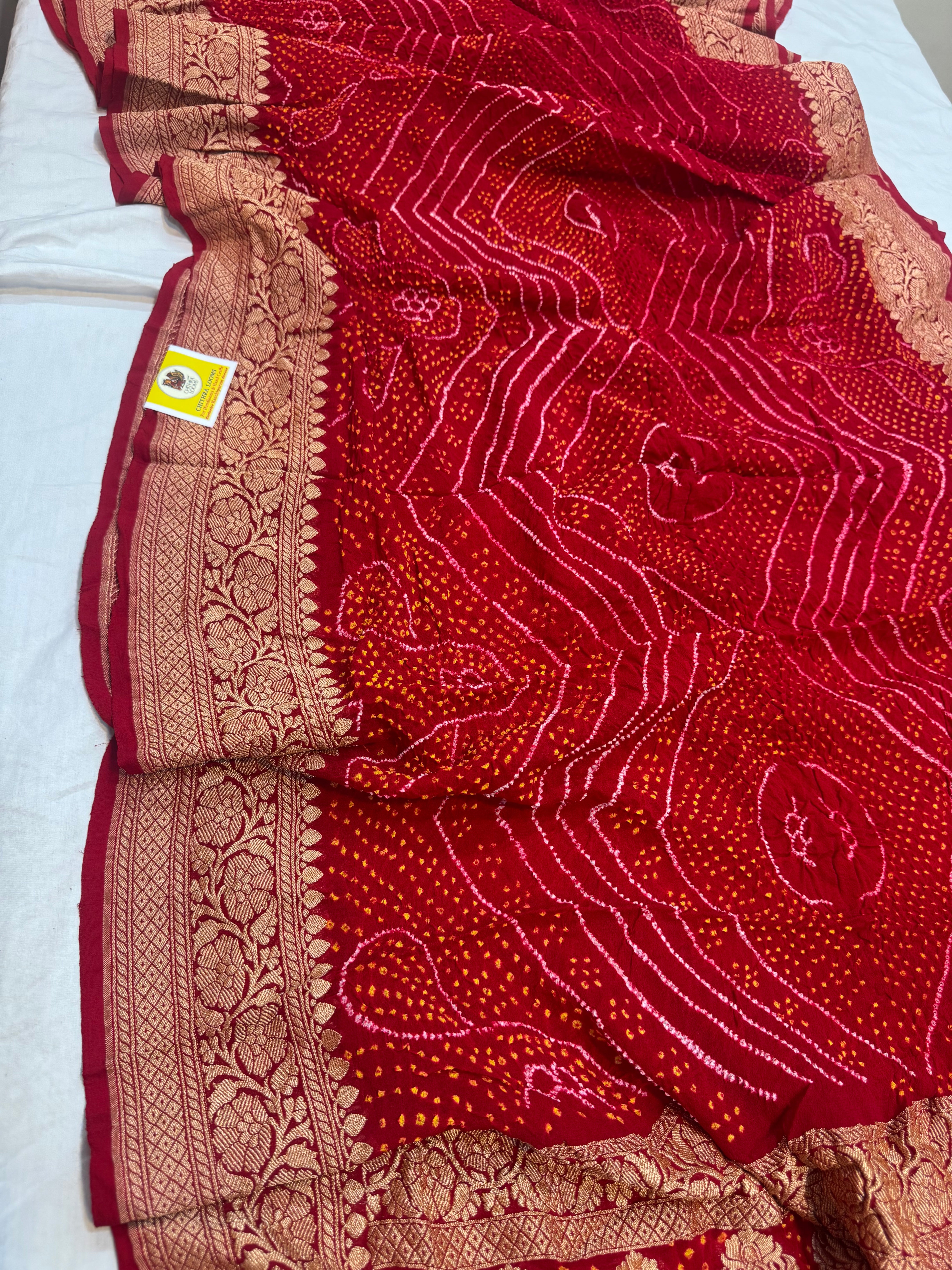 Red Benarsi georgette Bandhini sarees