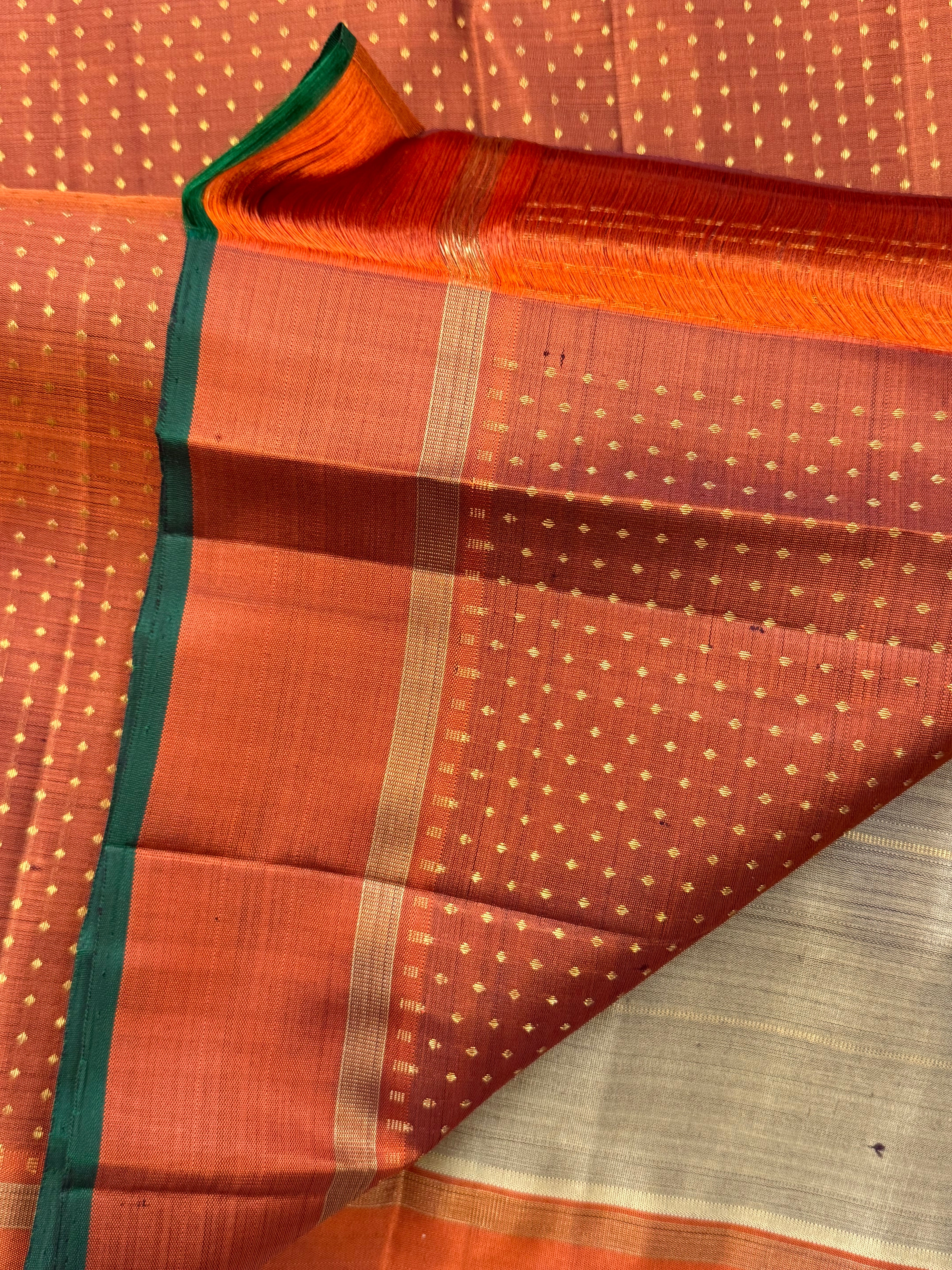 Grey kattam kolam butta and rust/ kanjipuram silk CL9001