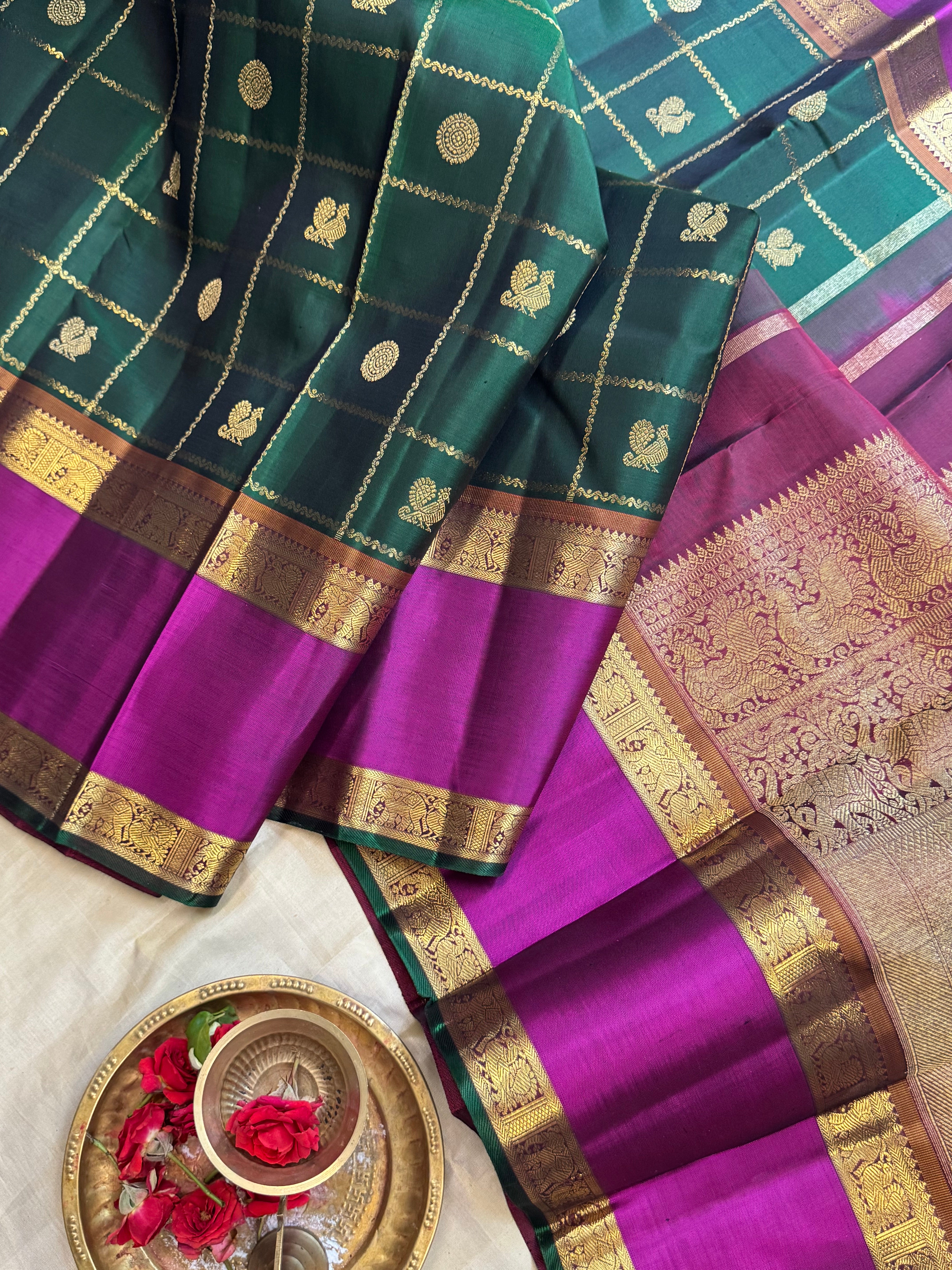 Green kattam Butta retta pet.  / Bridal edit kanjipuram silk