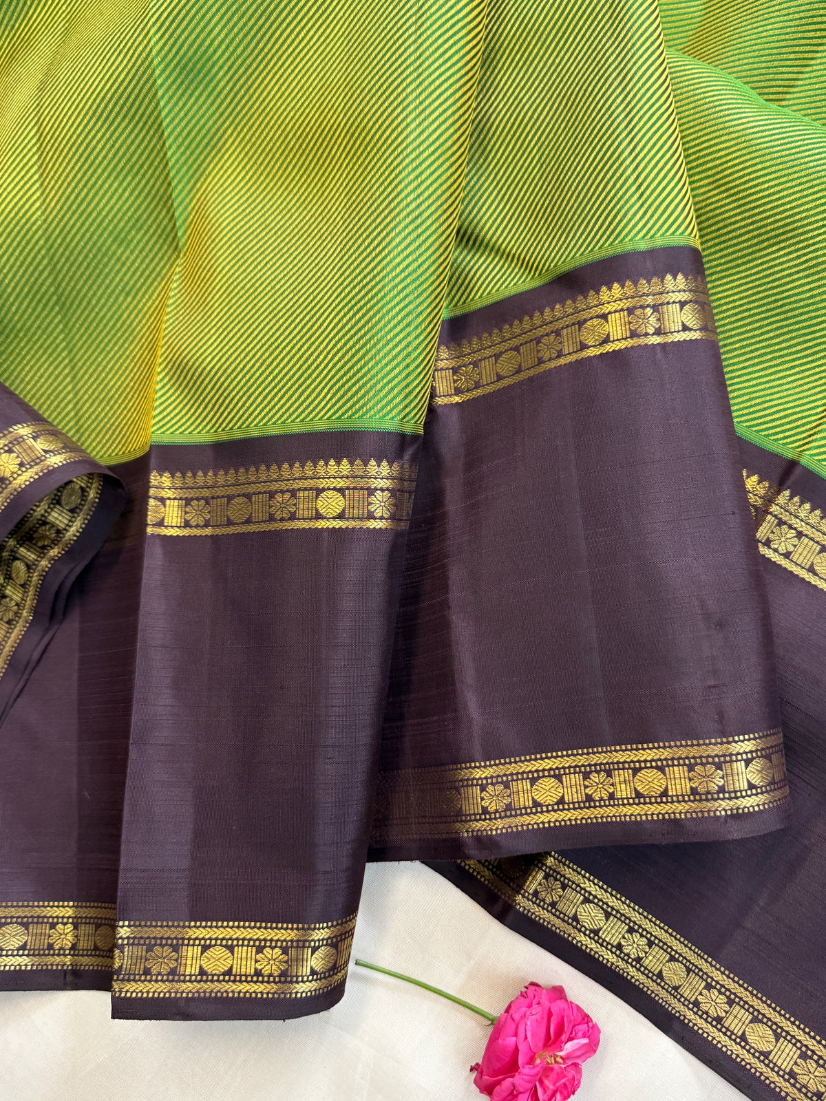 Green with black korvai Thread work kanjipuram silkCLSA11105