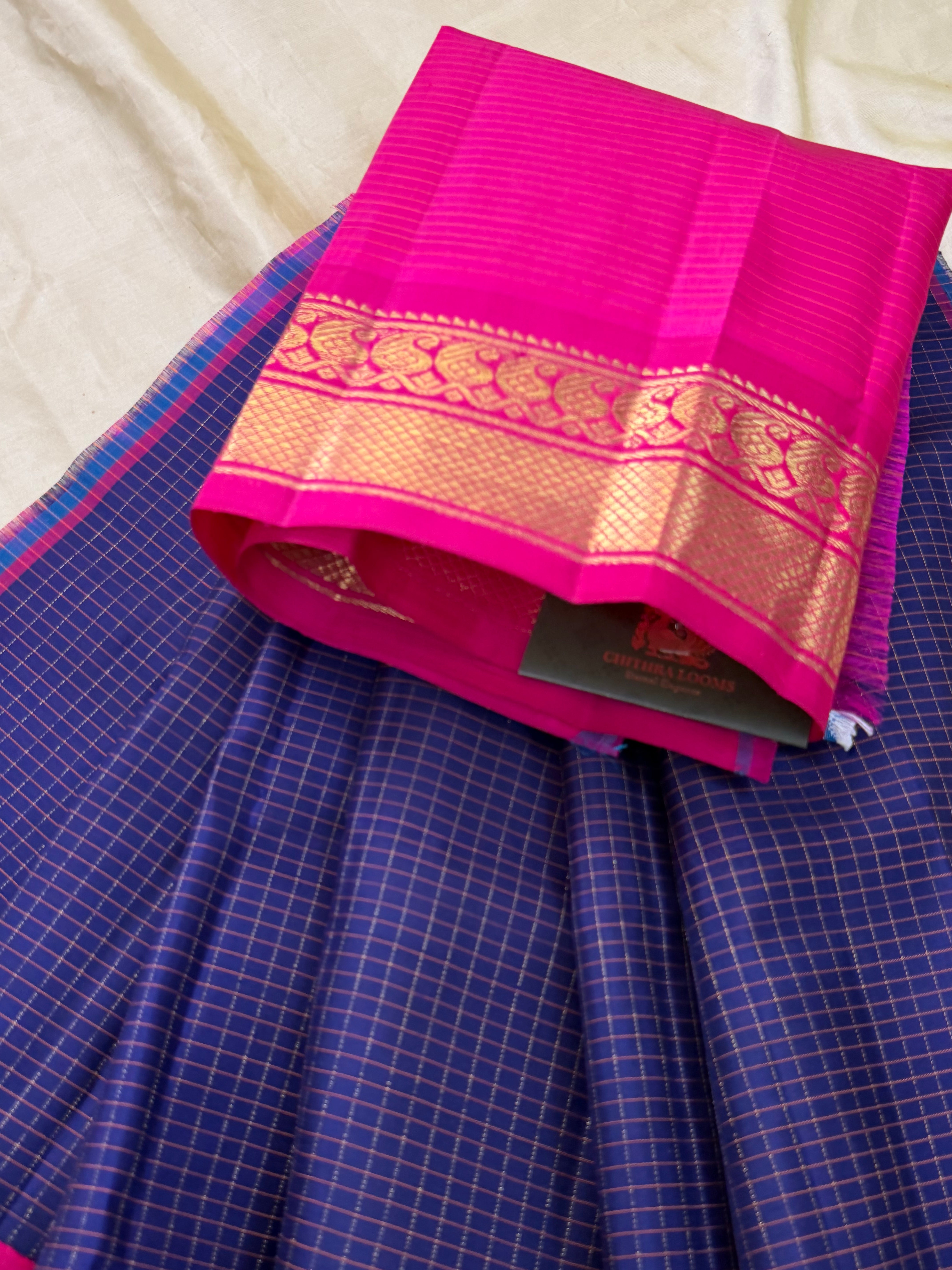 Dark blue   0 to 3 years  pure Zari Pattu Paavadai Korvai