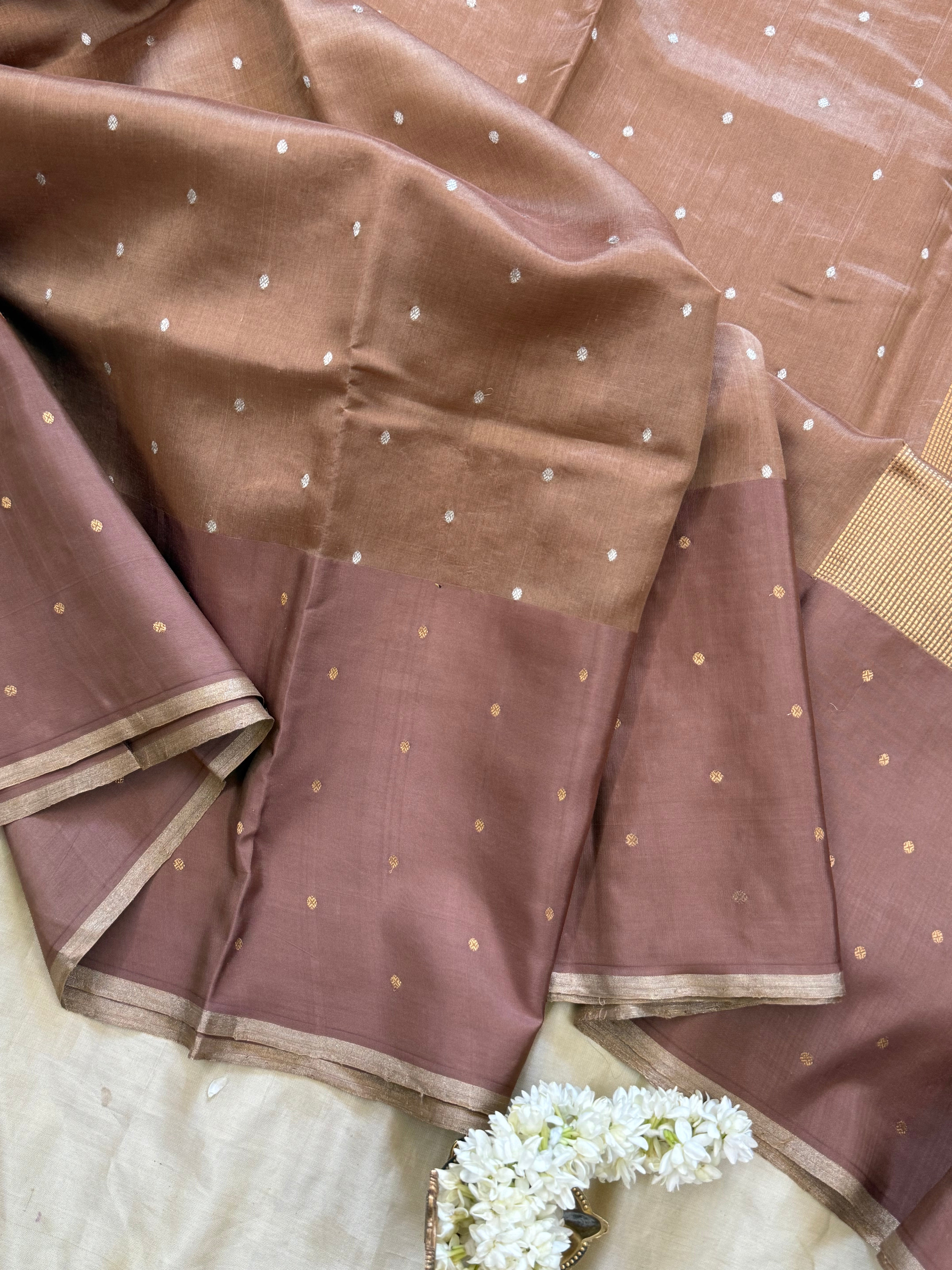 Lite brown small border/Chanderi silk CLSA10880