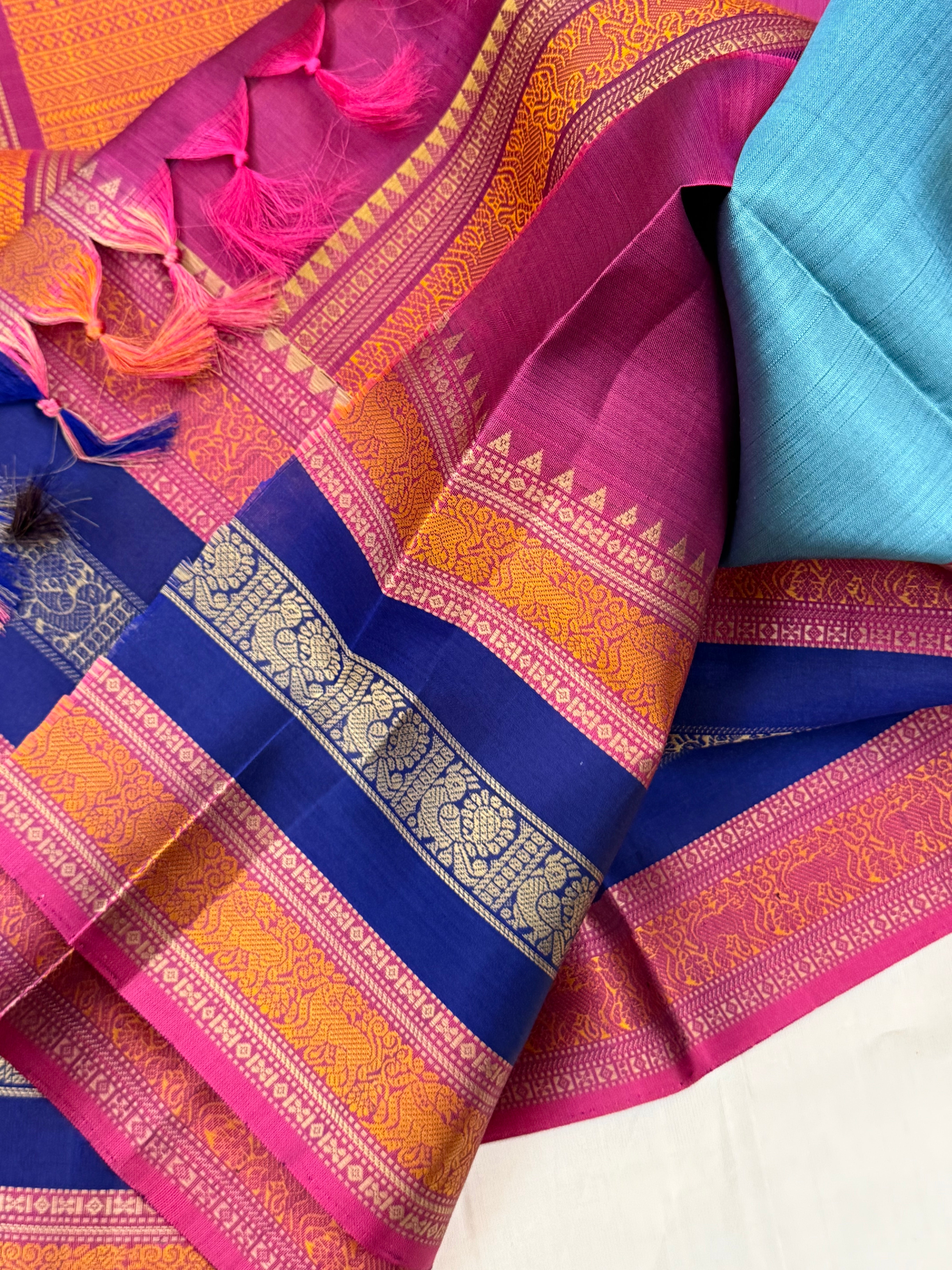 Mayilkazhuthu blue butta /Varnangal Thread work  CLSA11266