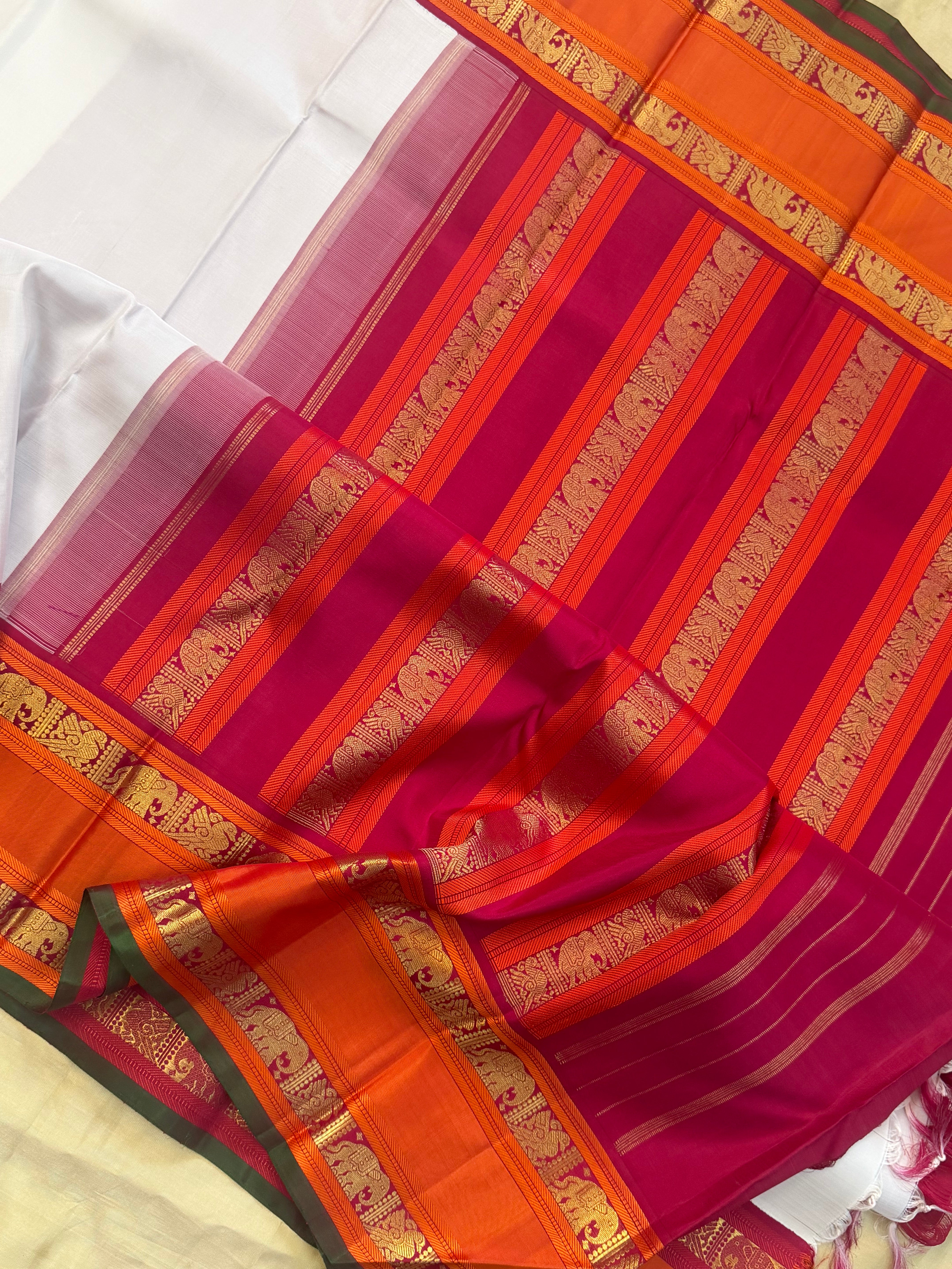 Onam collection: white kai Korvai / pure zari Kanjipuram silk