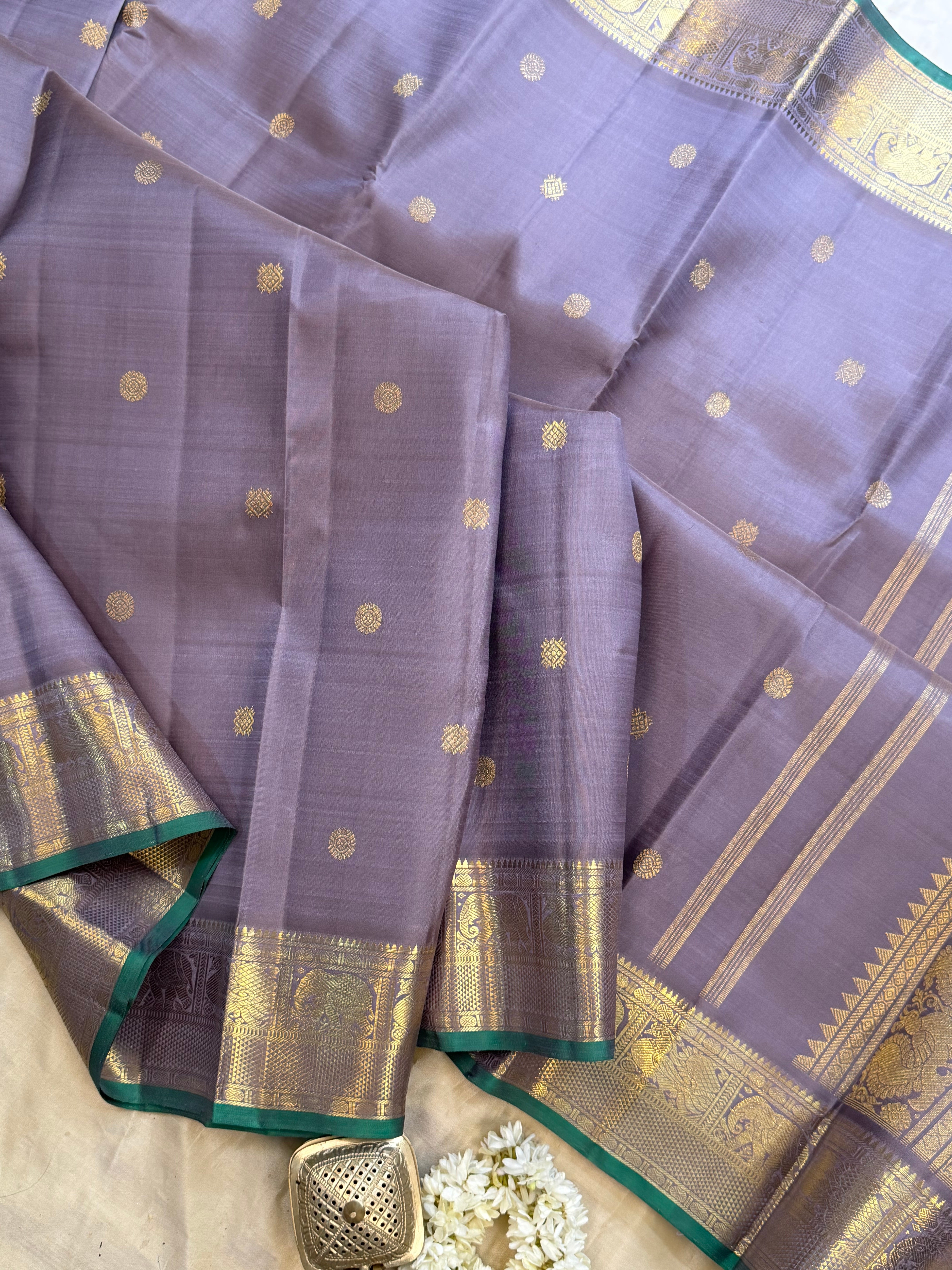 Smokey lilac  Annam pet pure Kanjipuram silk CL10013