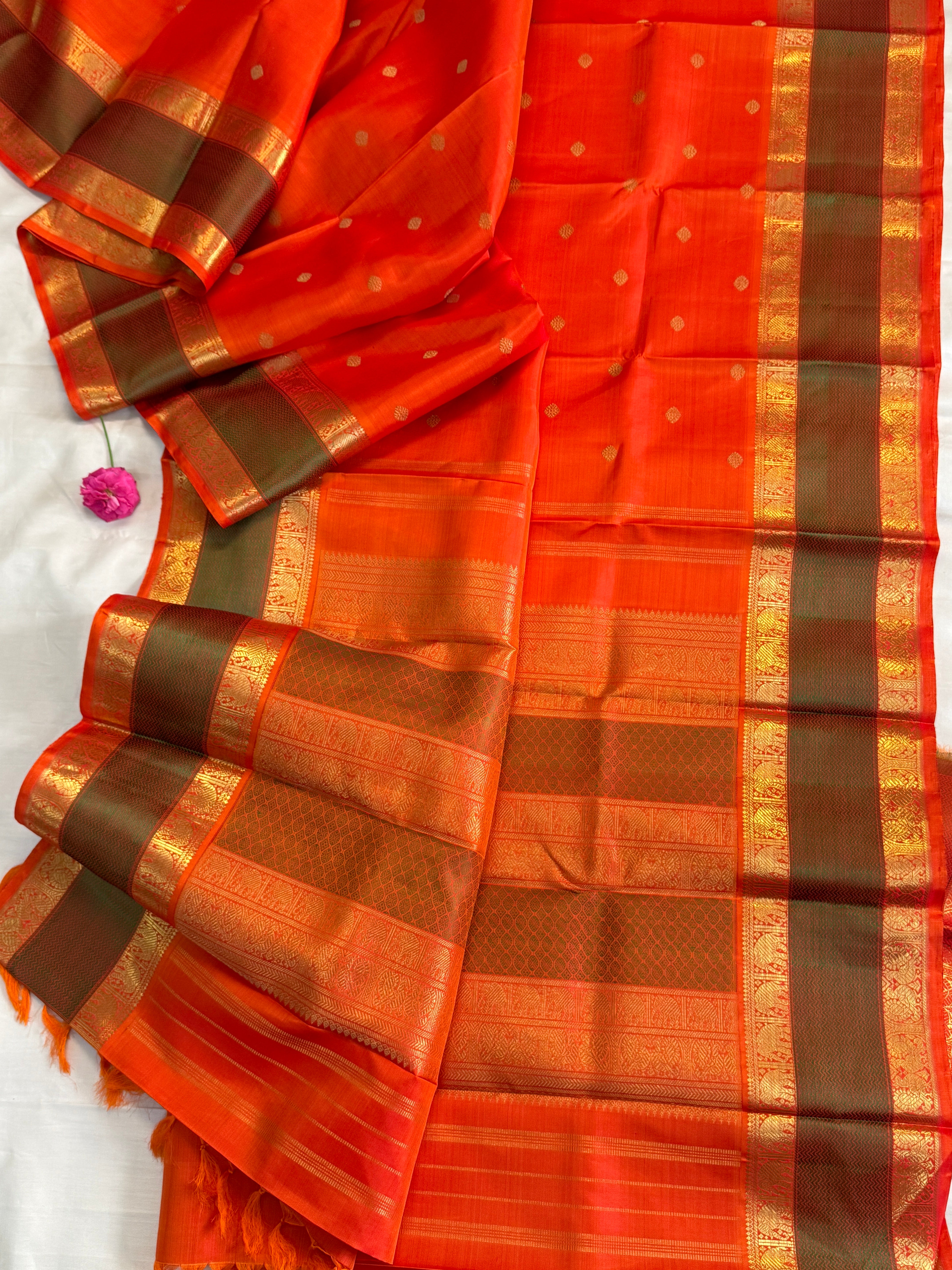 Orange chakkaram butta body elephant and Annam pet border/CLSA6000
