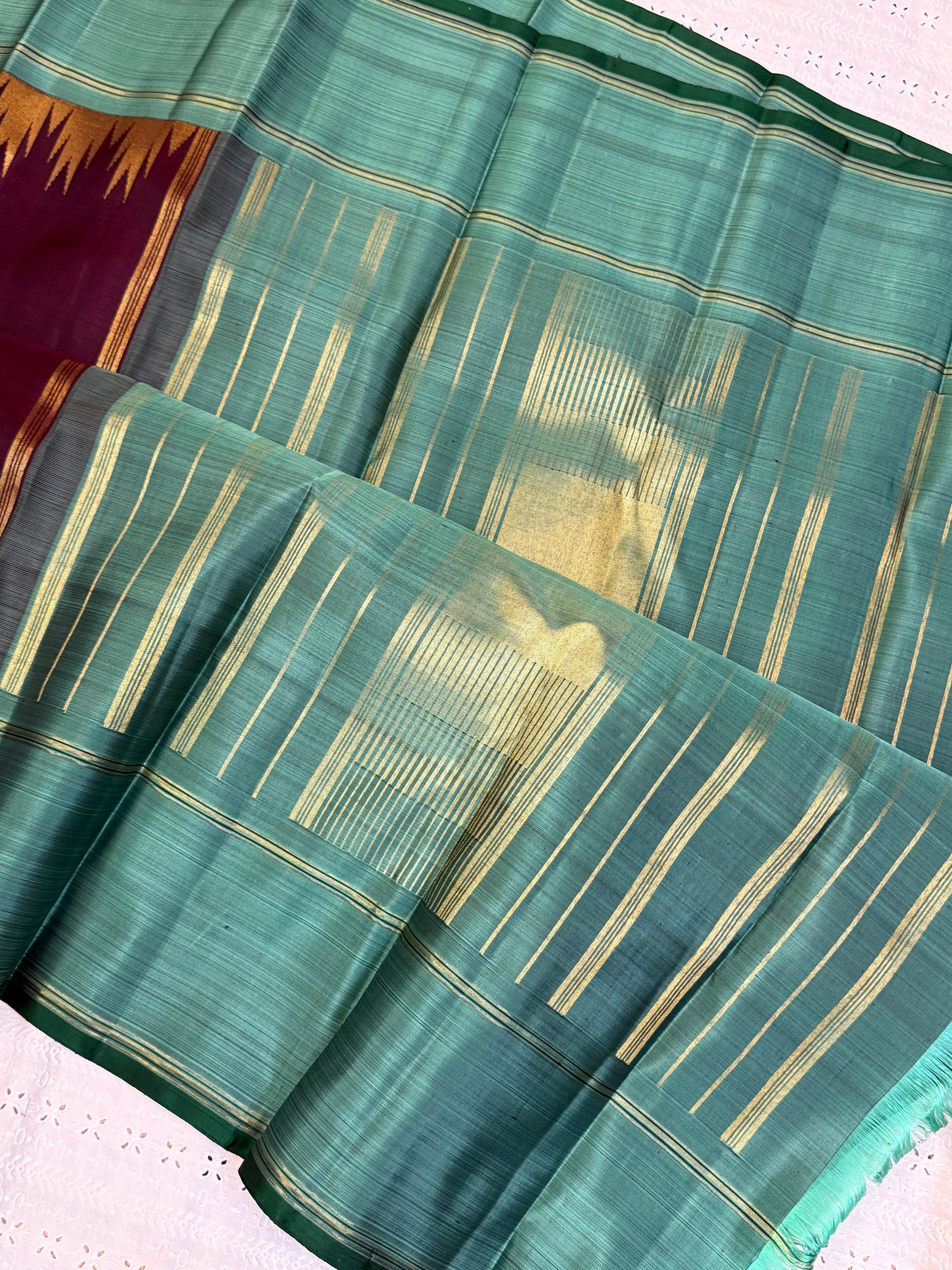 V pakku with temple retta pet border/ kanjipuram silk saree CLSA10491