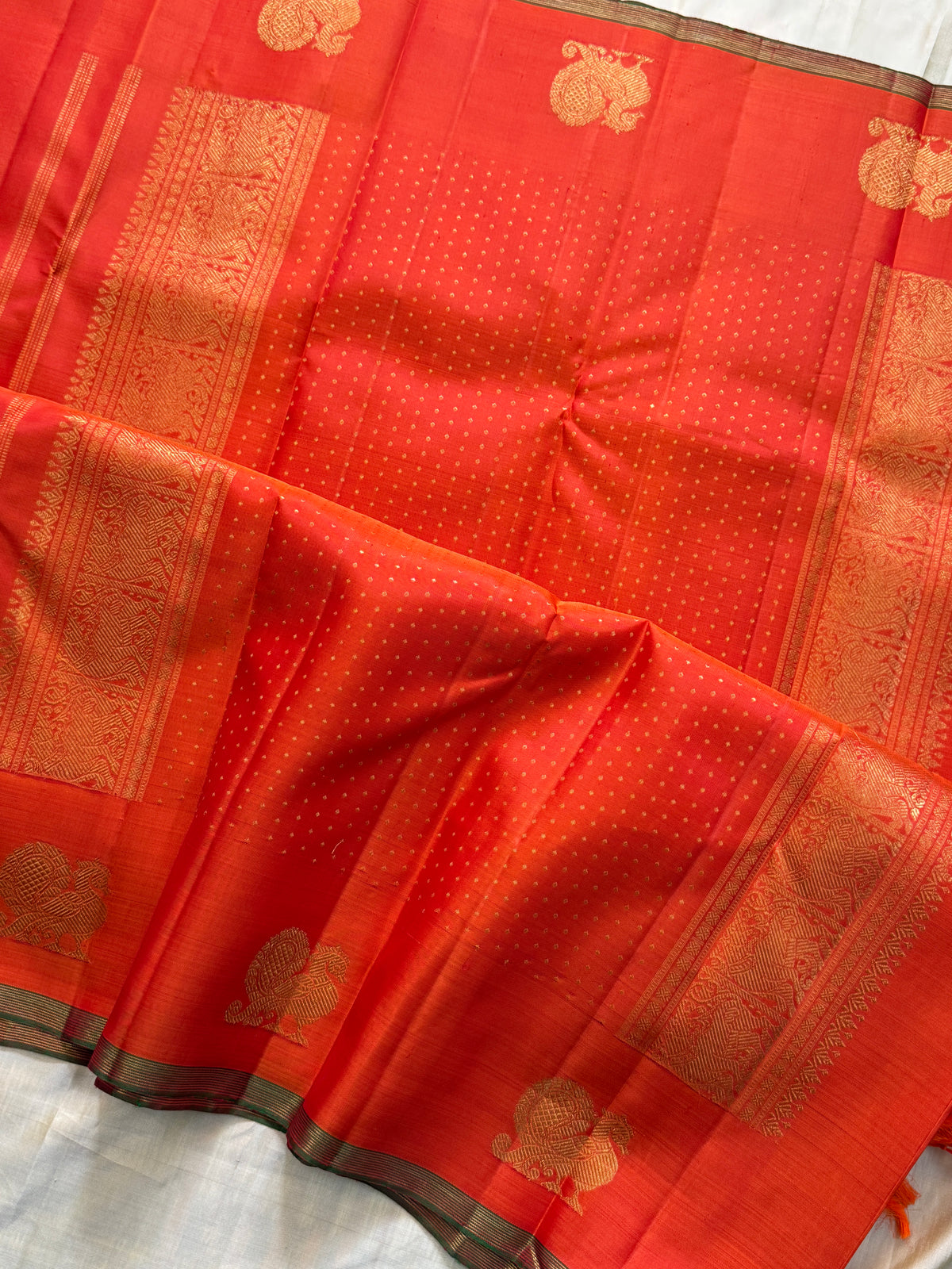 Rustic orange border Annam butta / kanjipuram silk saree clsa 11950