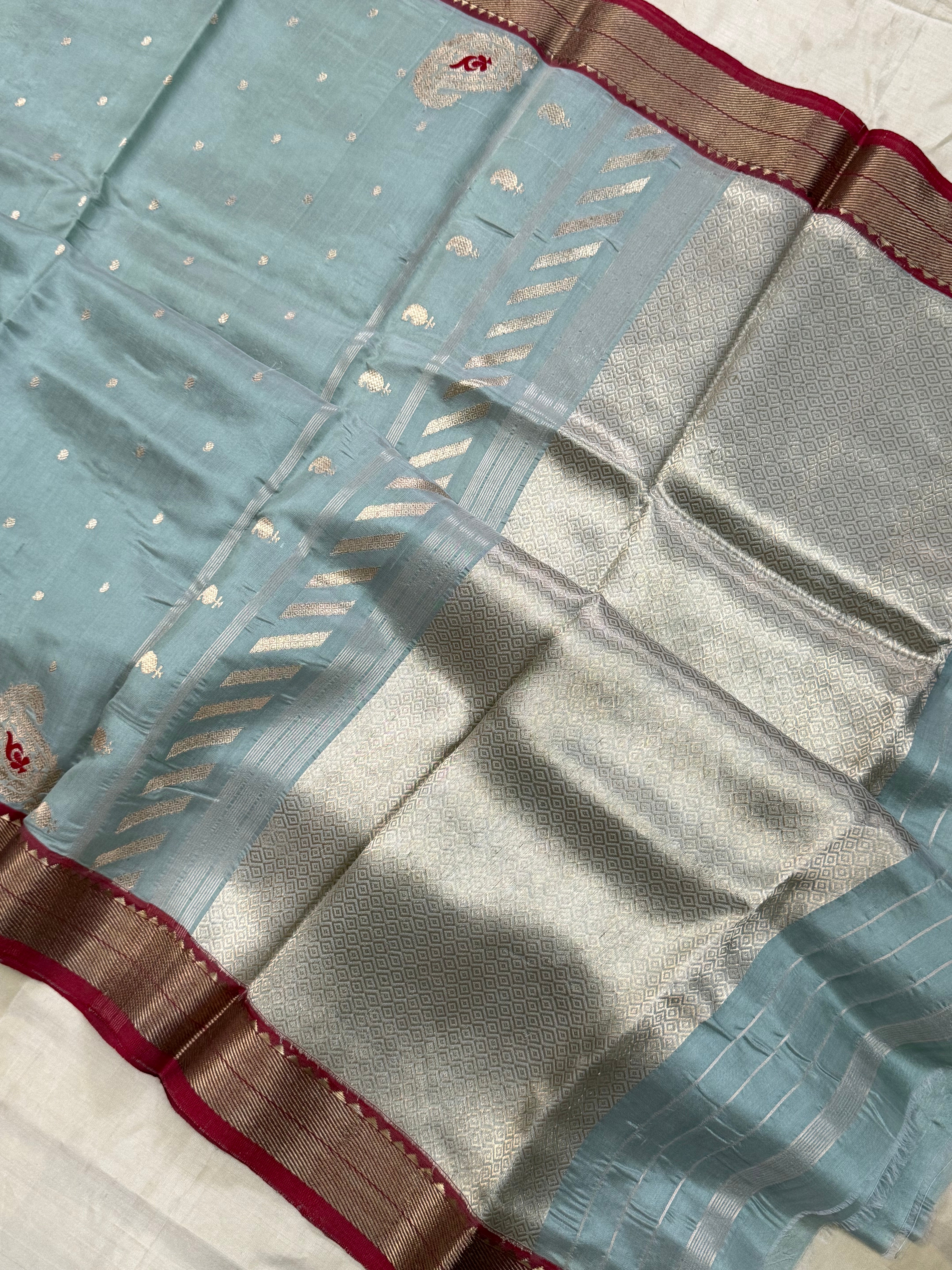 Powder blue paisley butta / Chanderi Silk