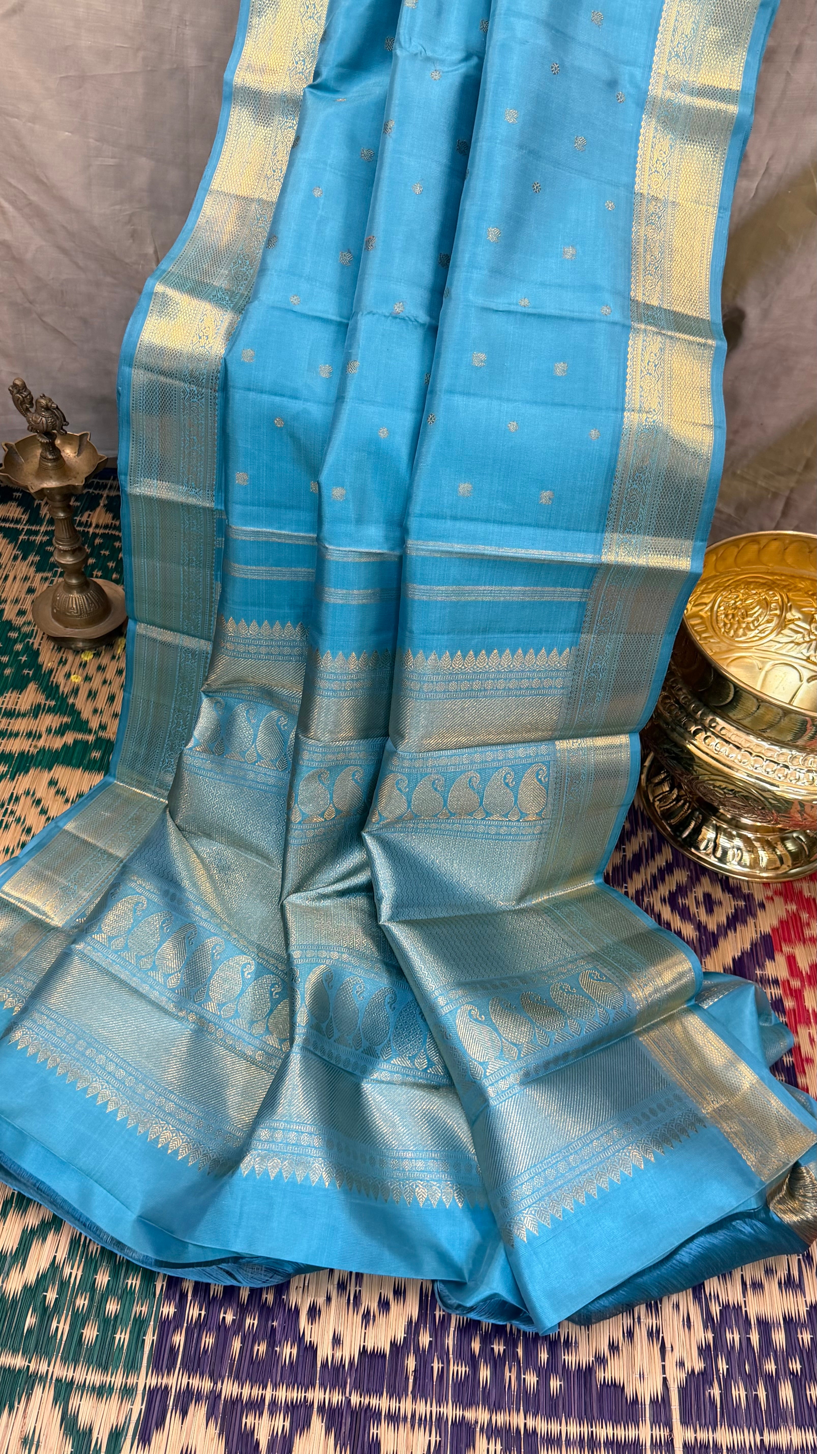 Swapnam : powder blue pet/ Kanjipuram silk