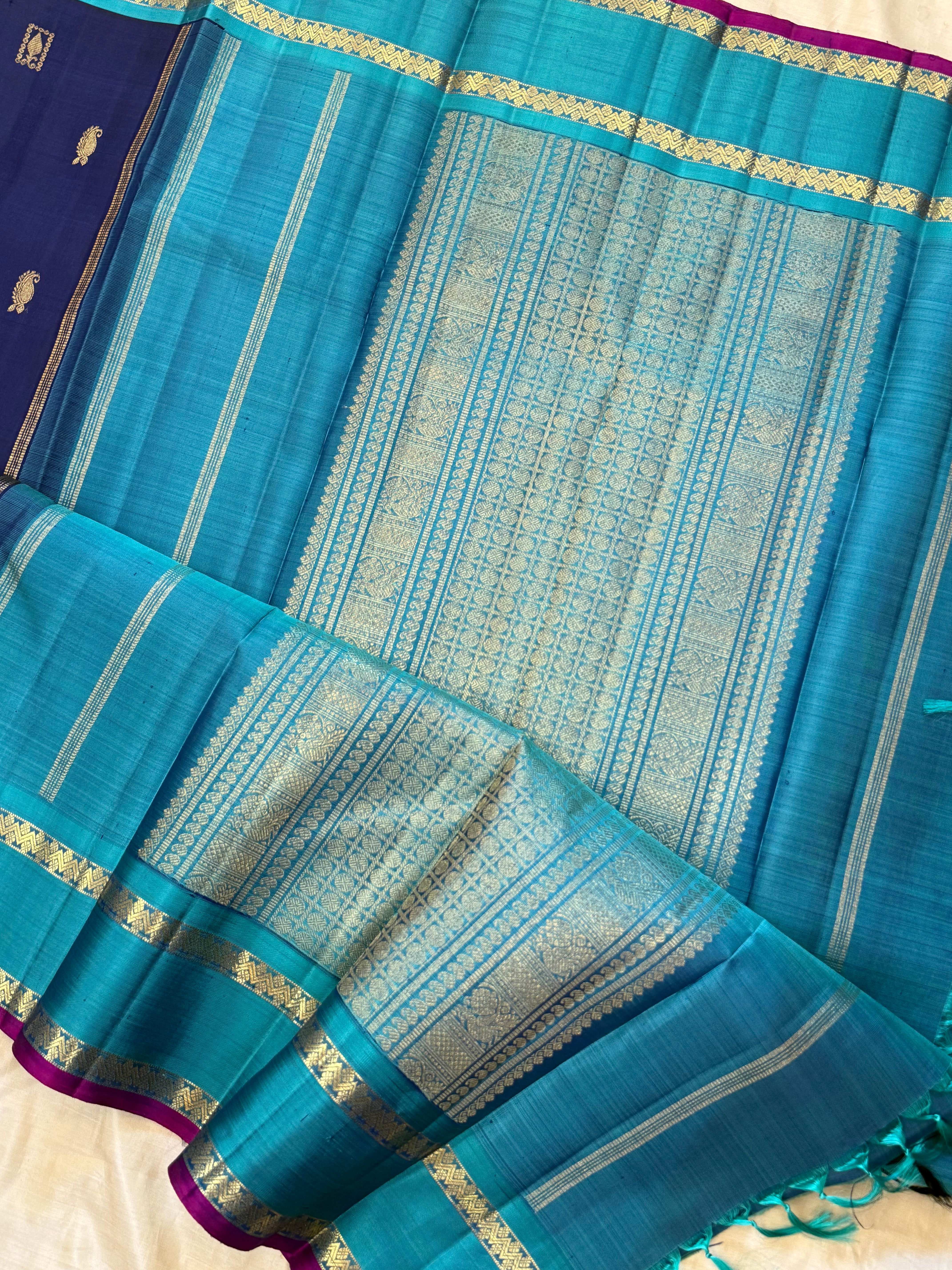 Deep Blue and anadha blue unique body butta / KANJIPURAM SILK SAREE CLSA 10709