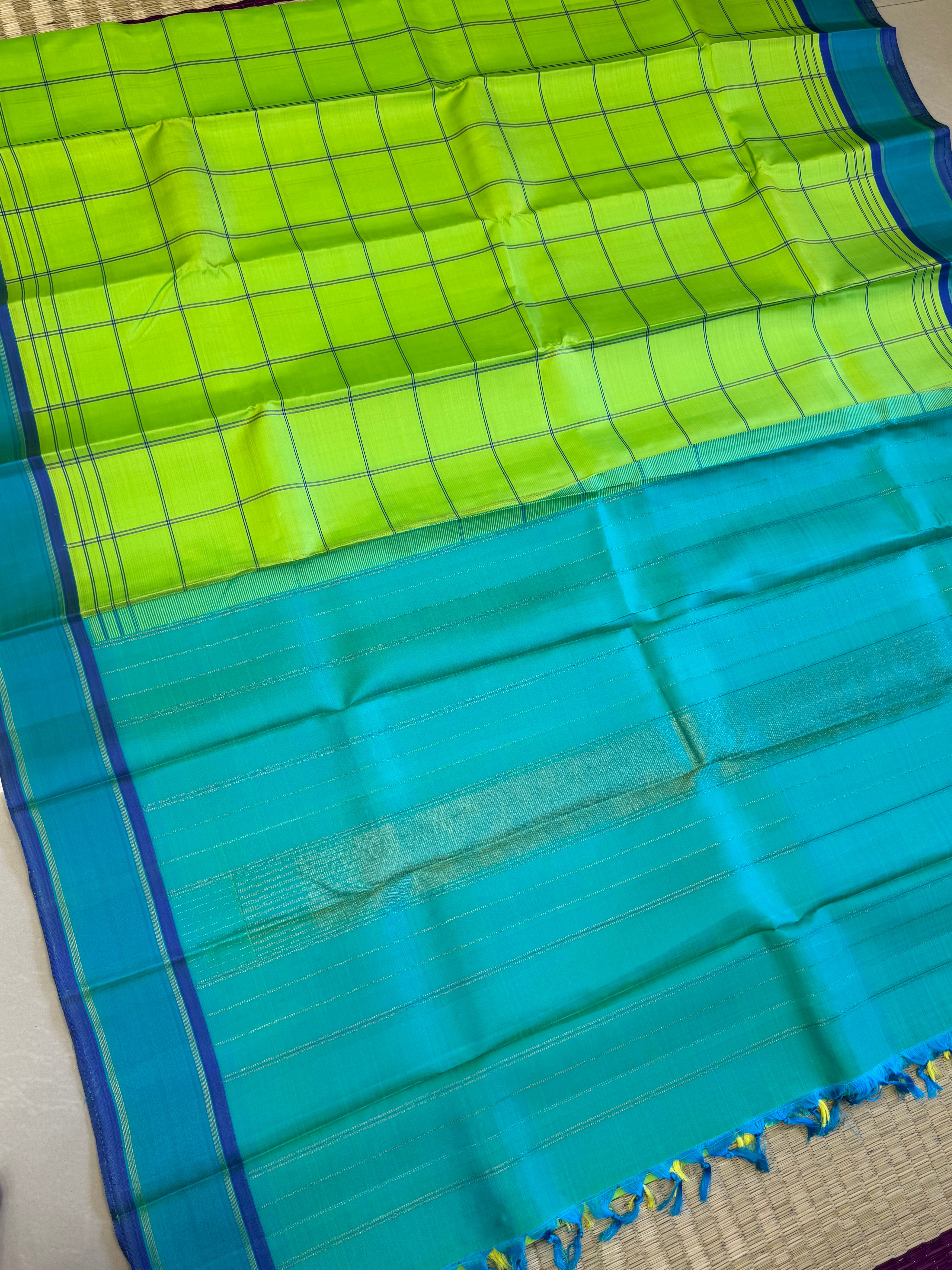 Lime green kattam   - clearance sale / kanjipuram silk