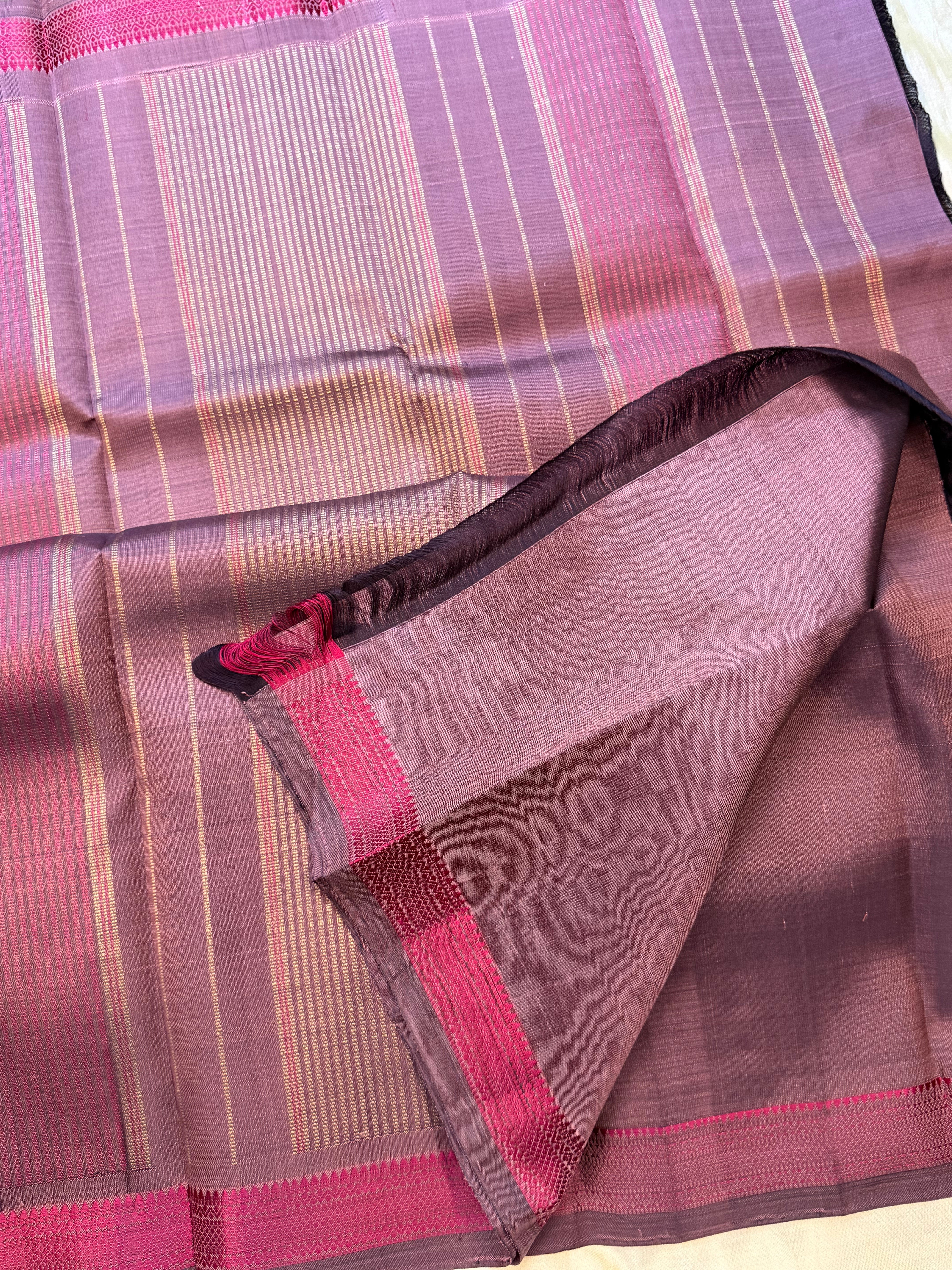 Permam : mauve  small border  / Kanjipuram silk CL2999