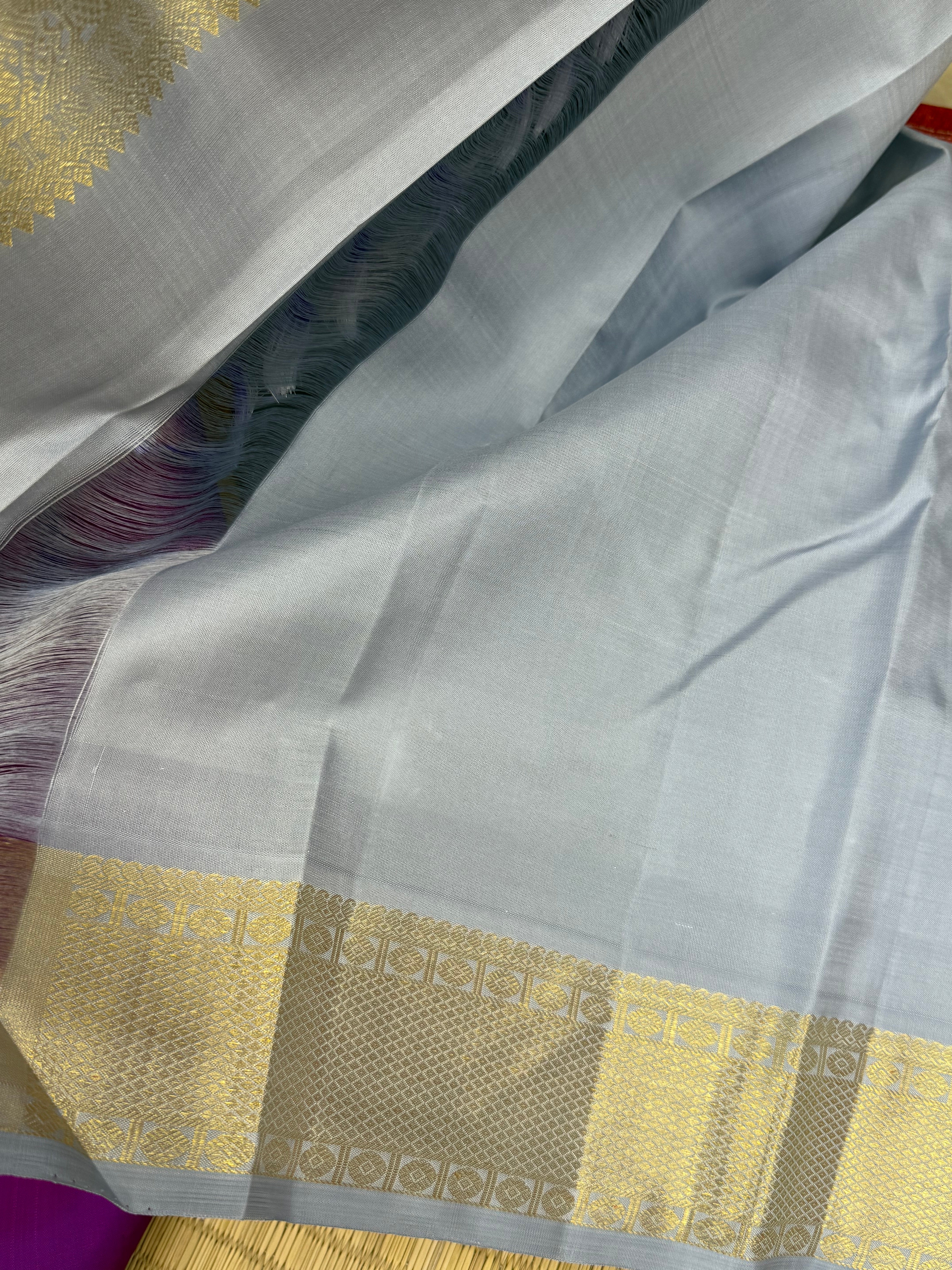 Aubergine colour Korvai kanjipuram silk