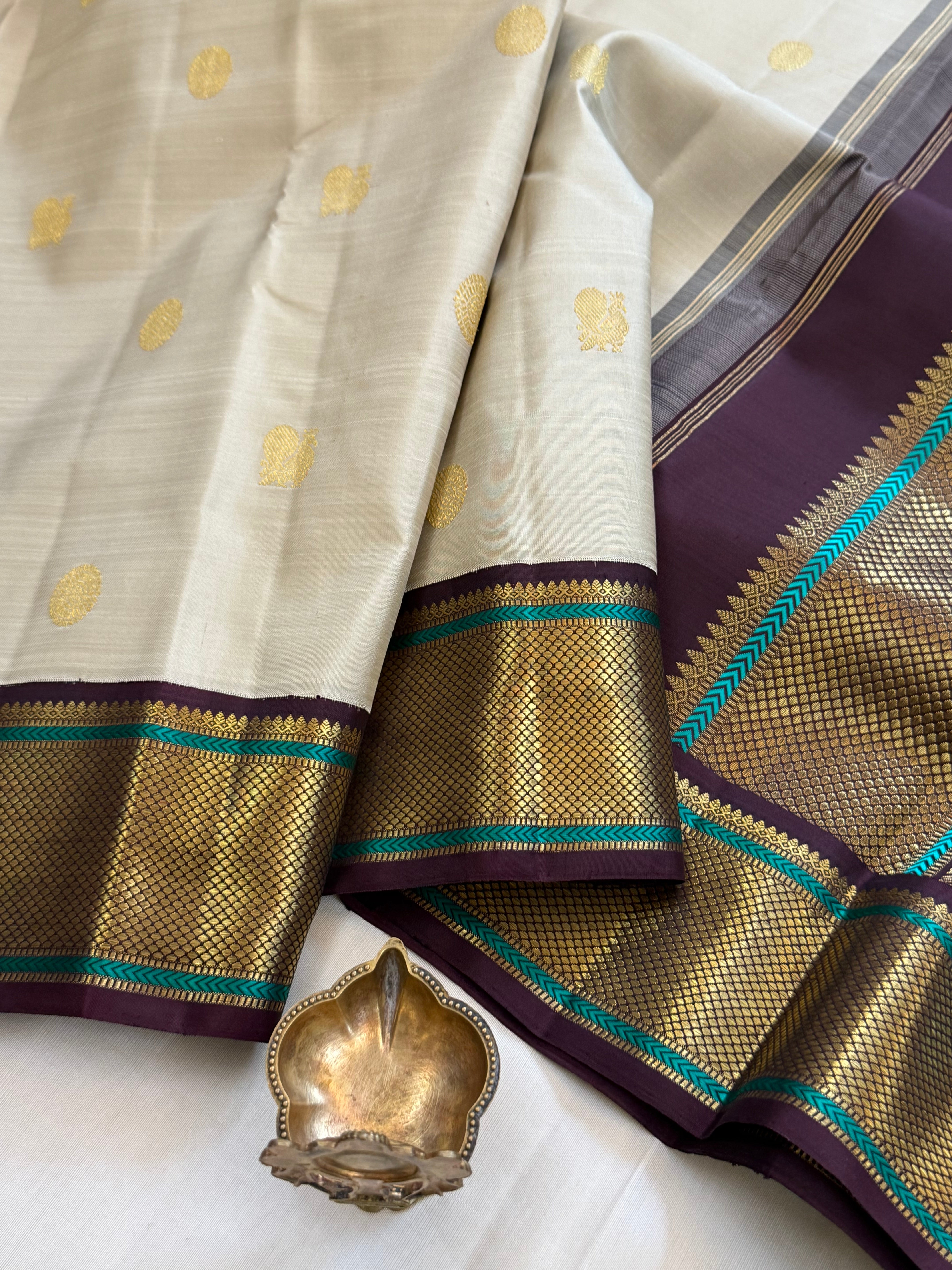 Beige and coffee brown Kai Korvai/ kanjipuram silk CLSA10999