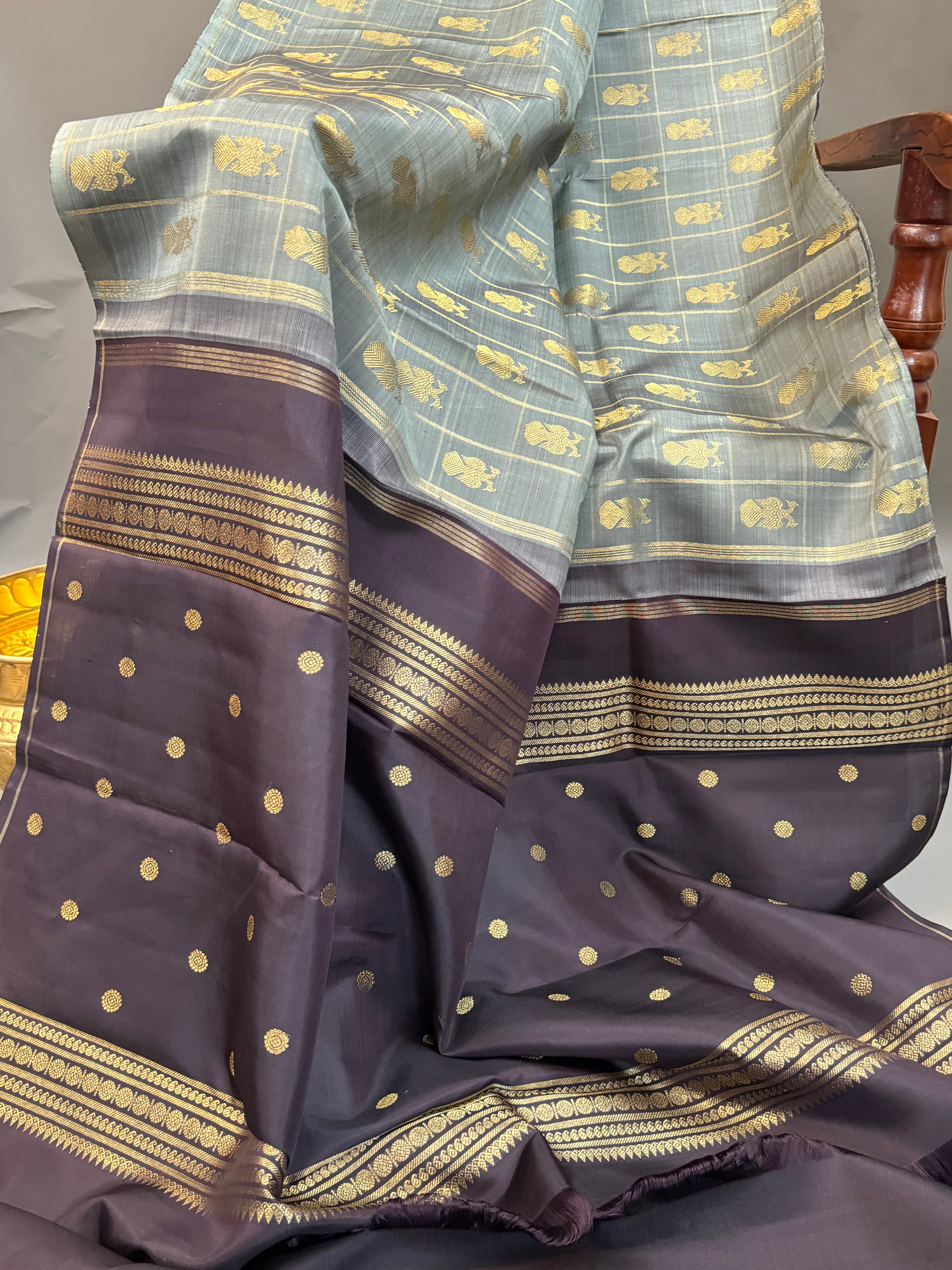 Kattam irutalaipakshi borderless pure kanjipuram silk saree