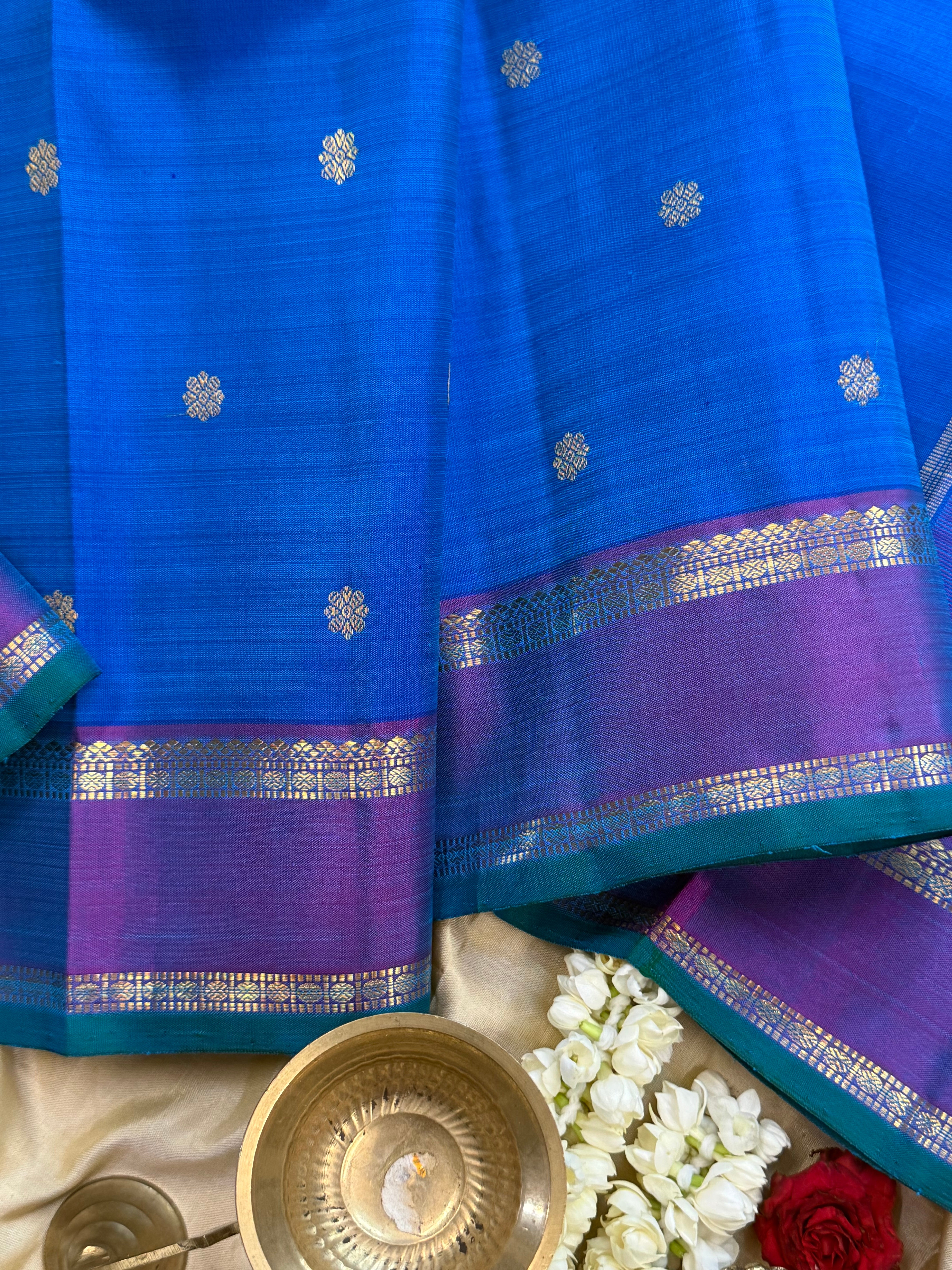 Blue and purple rettapet border/ Kanjipuram silk