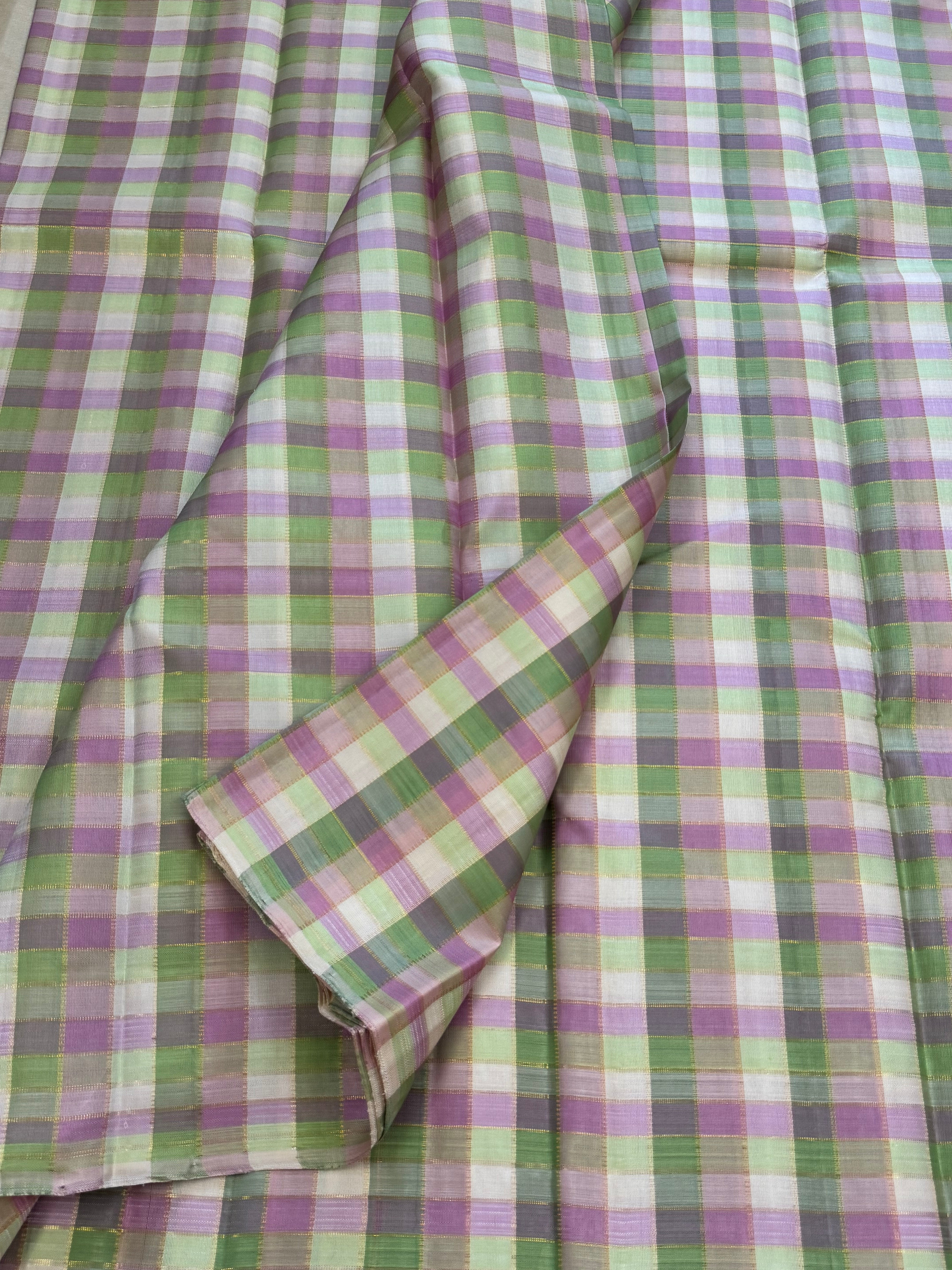 Paste paalum pazhamum zari  checks 2 / Kanjipuram blouse fabric (per metre)