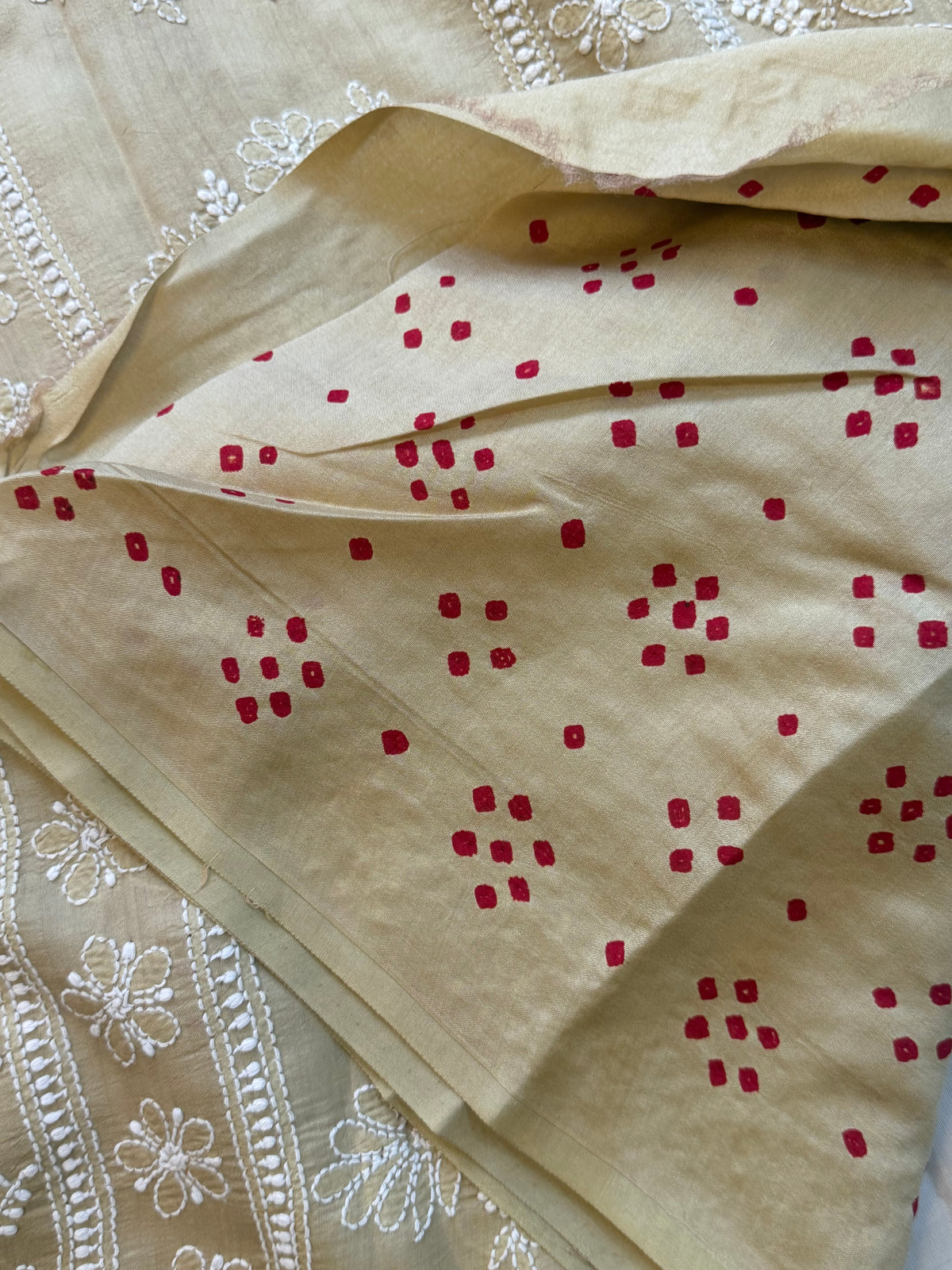 Tussar Bandhini with Chikankari work in silk