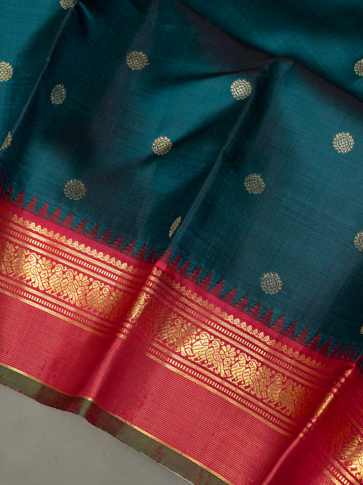 Rama green Korvai Kanjipuram Silk Saree CLSA10977