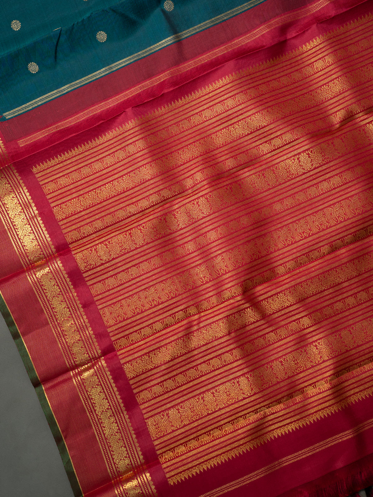 Rama green Korvai Kanjipuram Silk Saree CLSA10977
