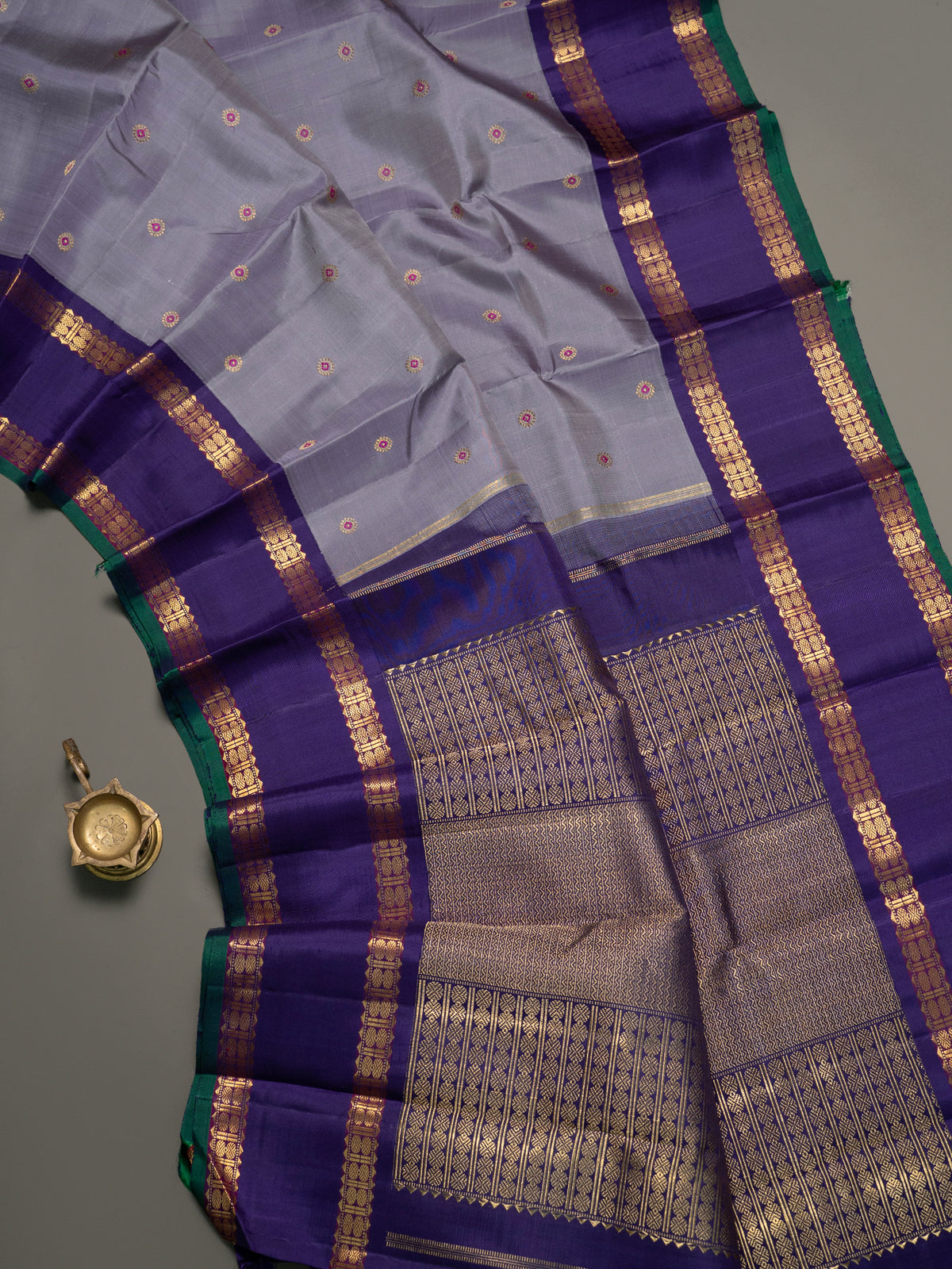 Greyish blue Meena Butta Korvai Kanjipuram Silk Saree CLSA10978