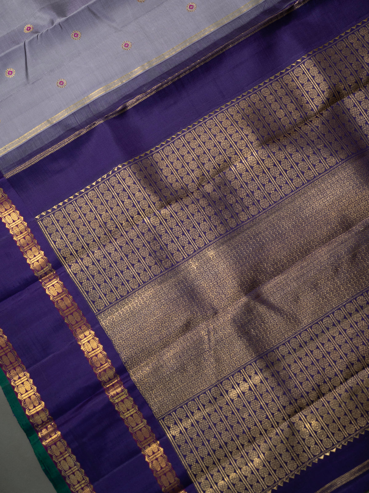 Greyish blue Meena Butta Korvai Kanjipuram Silk Saree CLSA10978