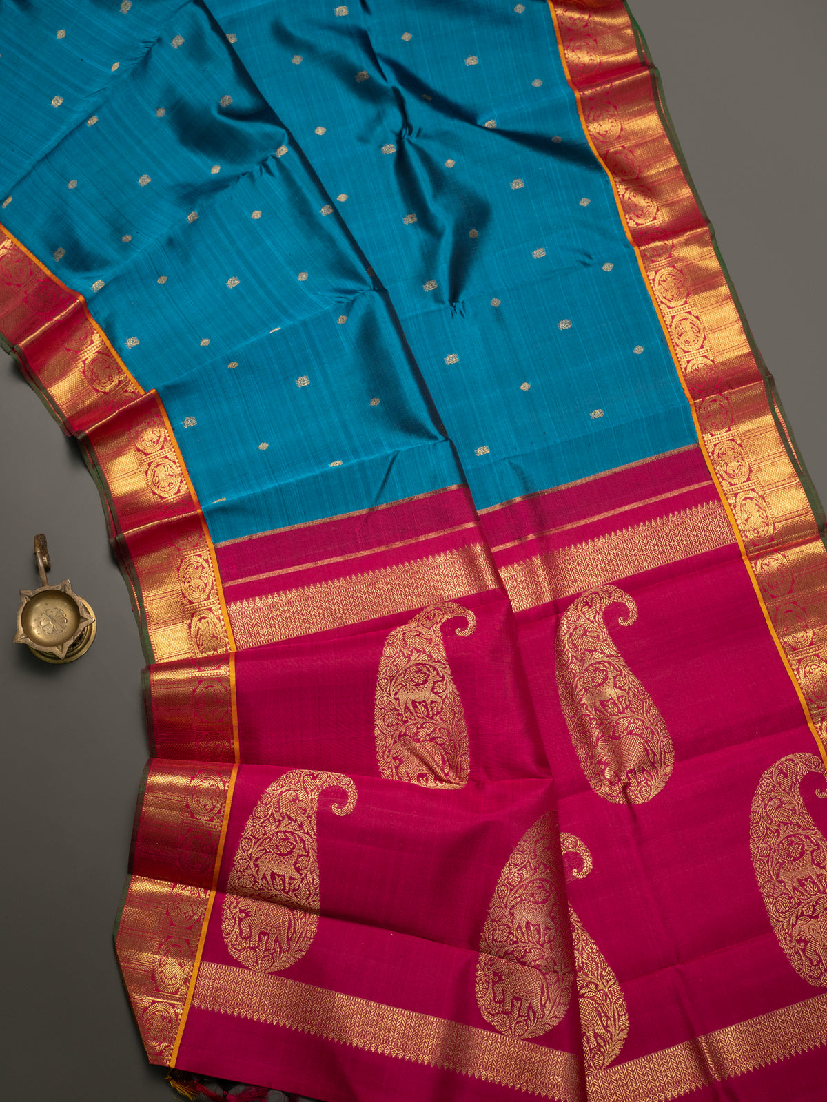 Rama blue Kai Korvai Kanjipuram Silk Saree CLSA7749
