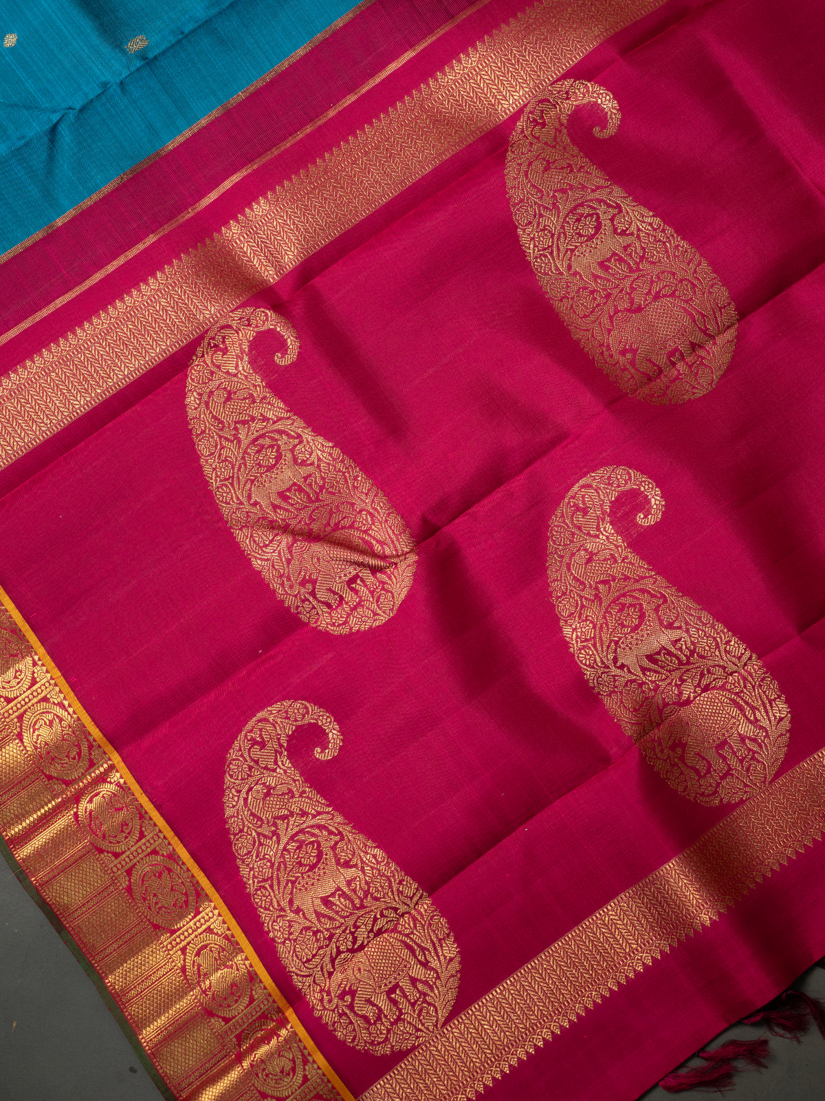 Rama blue Kai Korvai Kanjipuram Silk Saree CLSA7749