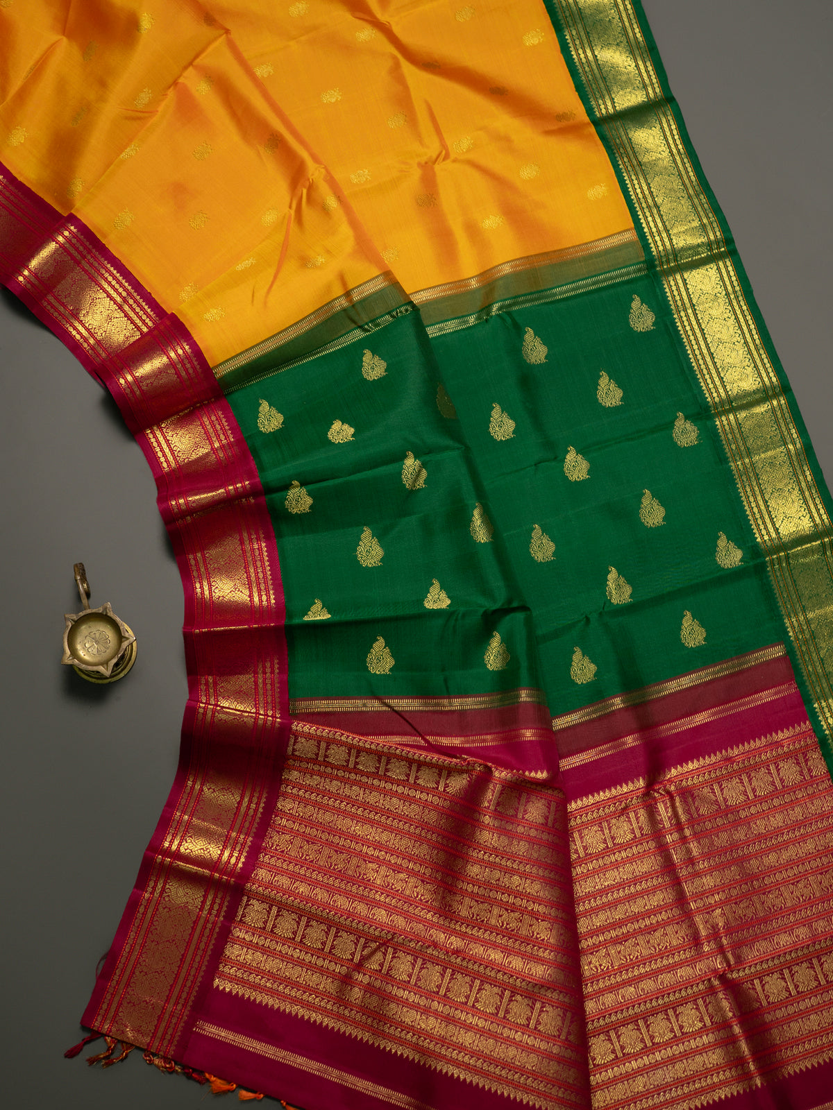 Yellow Ganga Jamuna double palla Kanjipuram Silk Saree CLSA9473