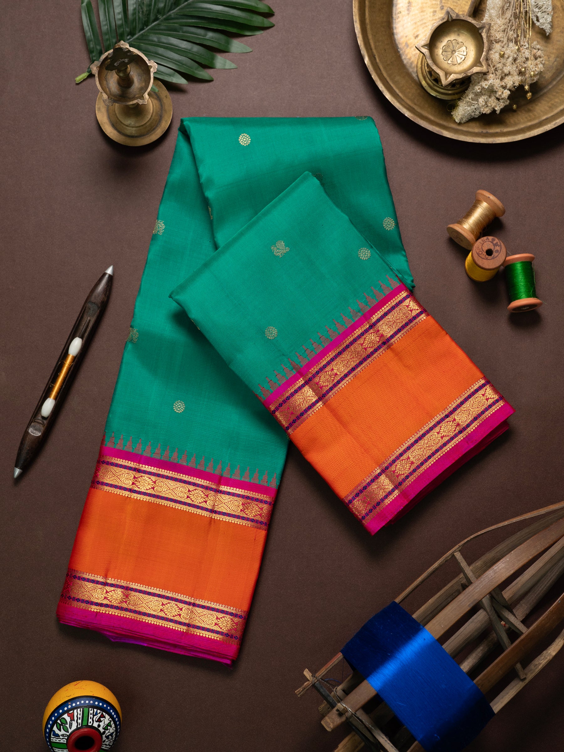 Rama green retta pet korvai / Kanjipuram Silk Saree CLSA8181