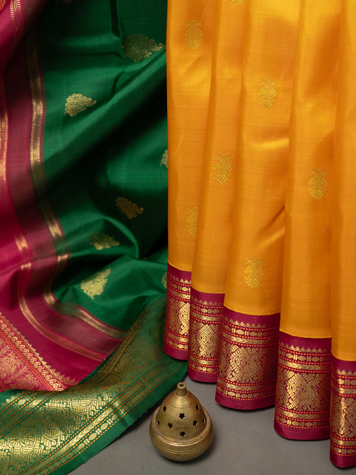 Yellow Ganga Jamuna double palla Kanjipuram Silk Saree CLSA9473