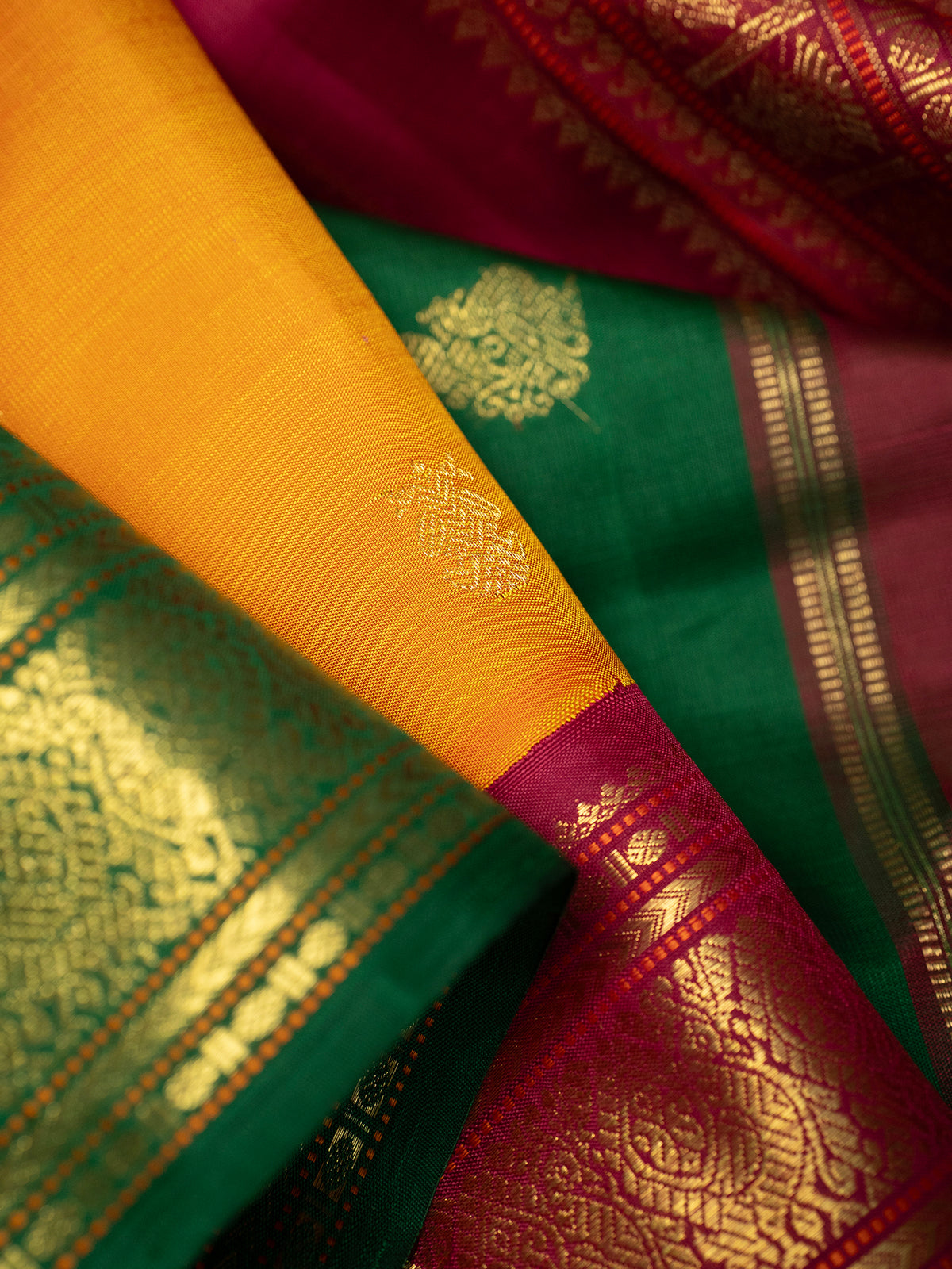 Yellow Ganga Jamuna double palla Kanjipuram Silk Saree CLSA9473