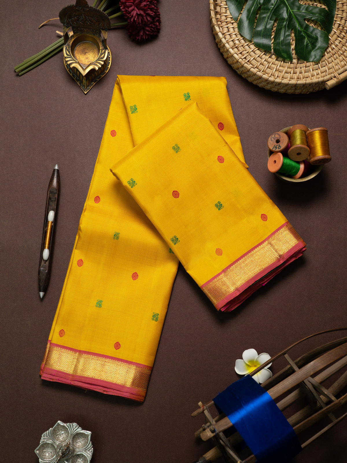 Yellow thread colored butta small border/ Kanjipuram Silk Saree CLSA11914