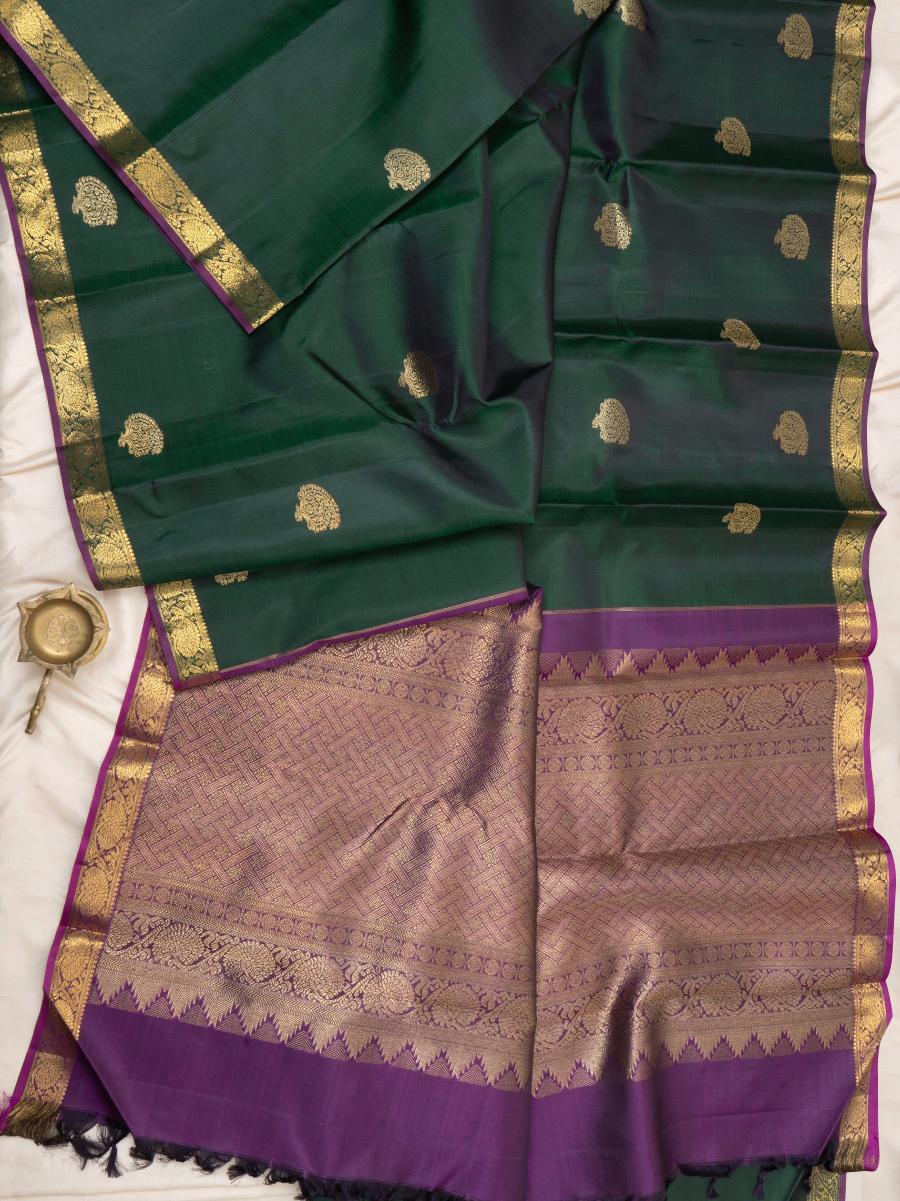 Green and purple small border/ Arani silk CLSA4275