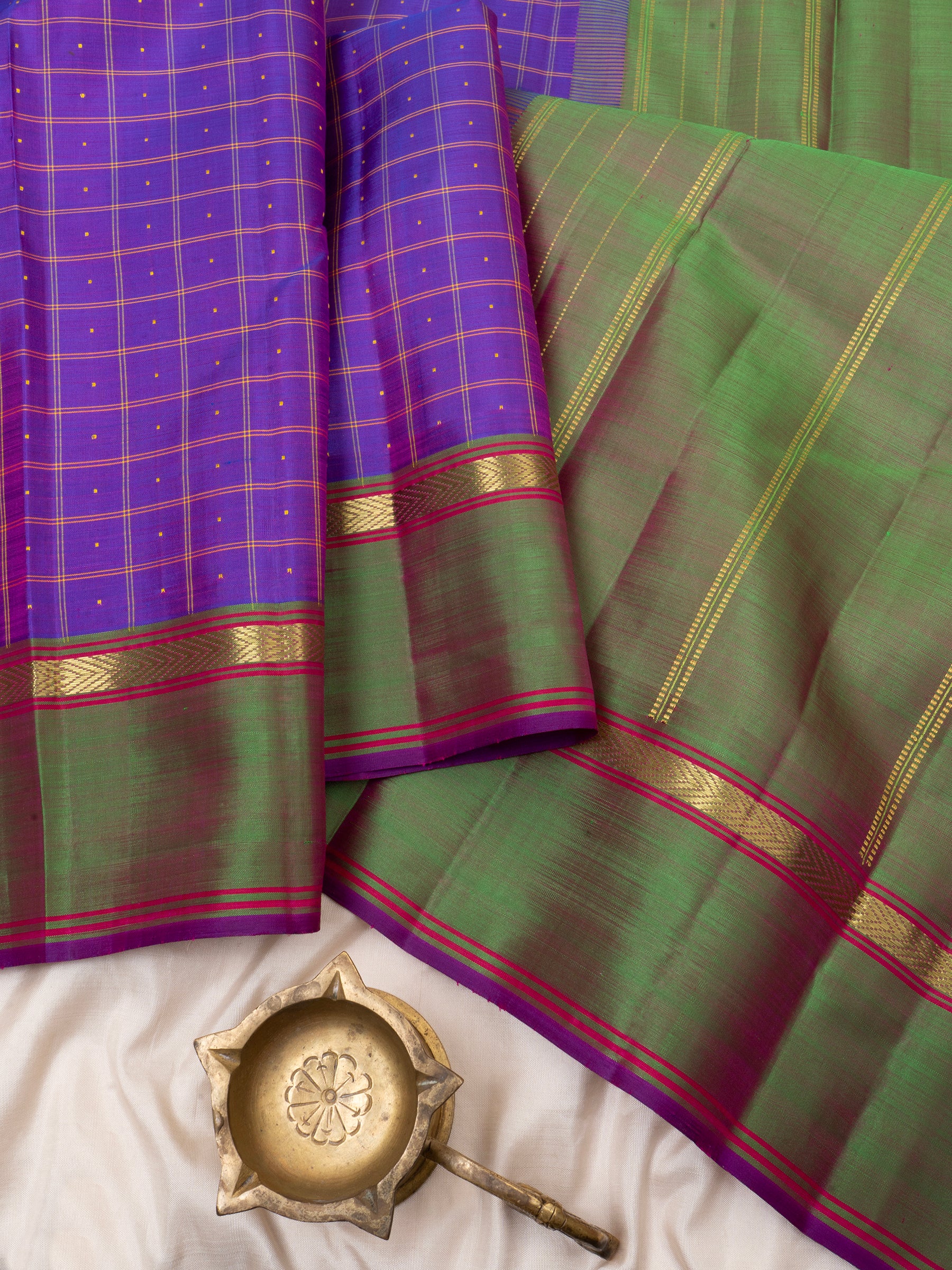 Purple and green pooja checks /  Arani silk CLSA5718
