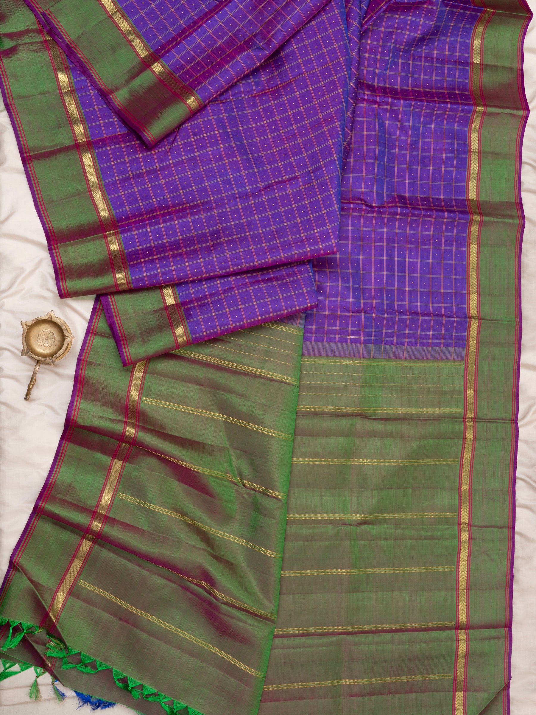 Purple and green pooja checks /  Arani silk CLSA5718