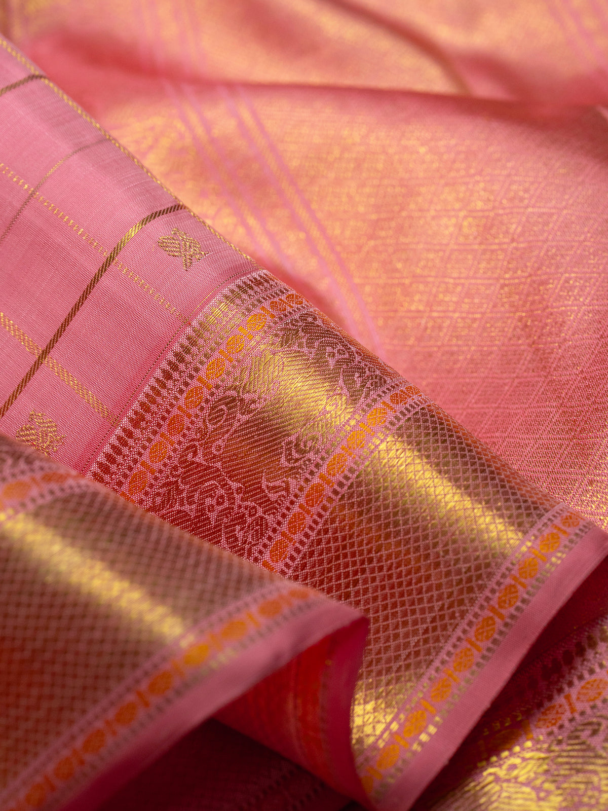 Peachish pink kattam butta / Kanjipuram Silk Saree CLSA10827
