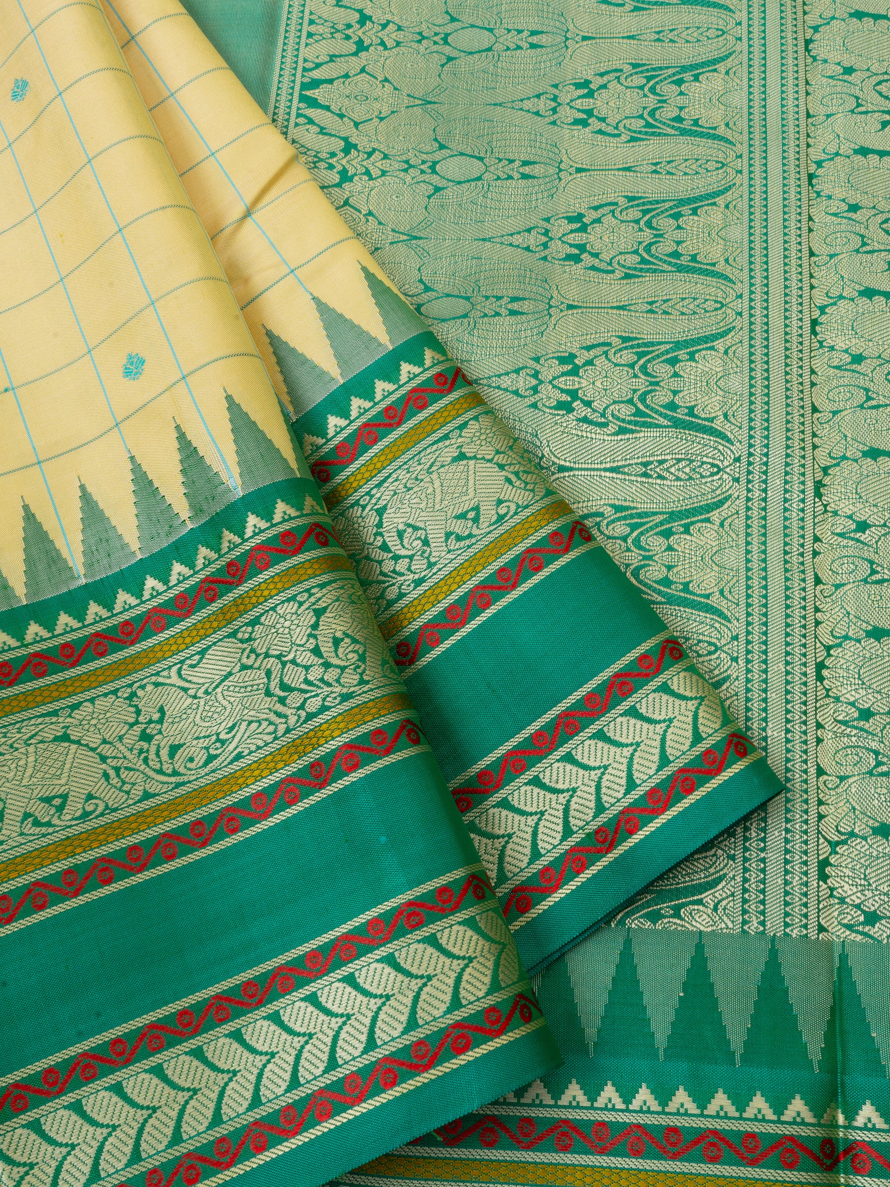 Lemon yellow and sea green kattam / special edition kanjipuram silk CLSA2715