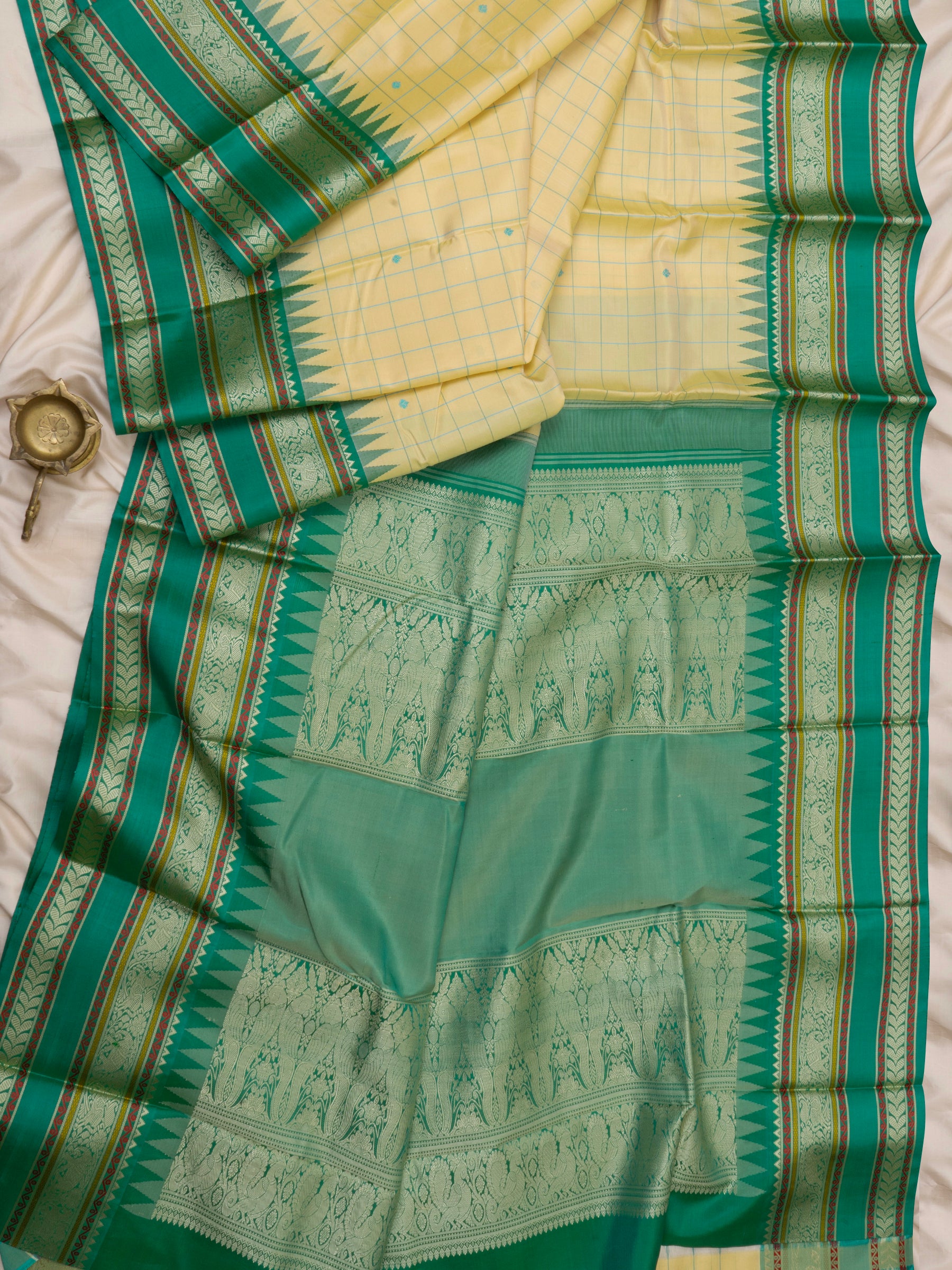 Lemon yellow and sea green kattam / special edition kanjipuram silk CLSA2715
