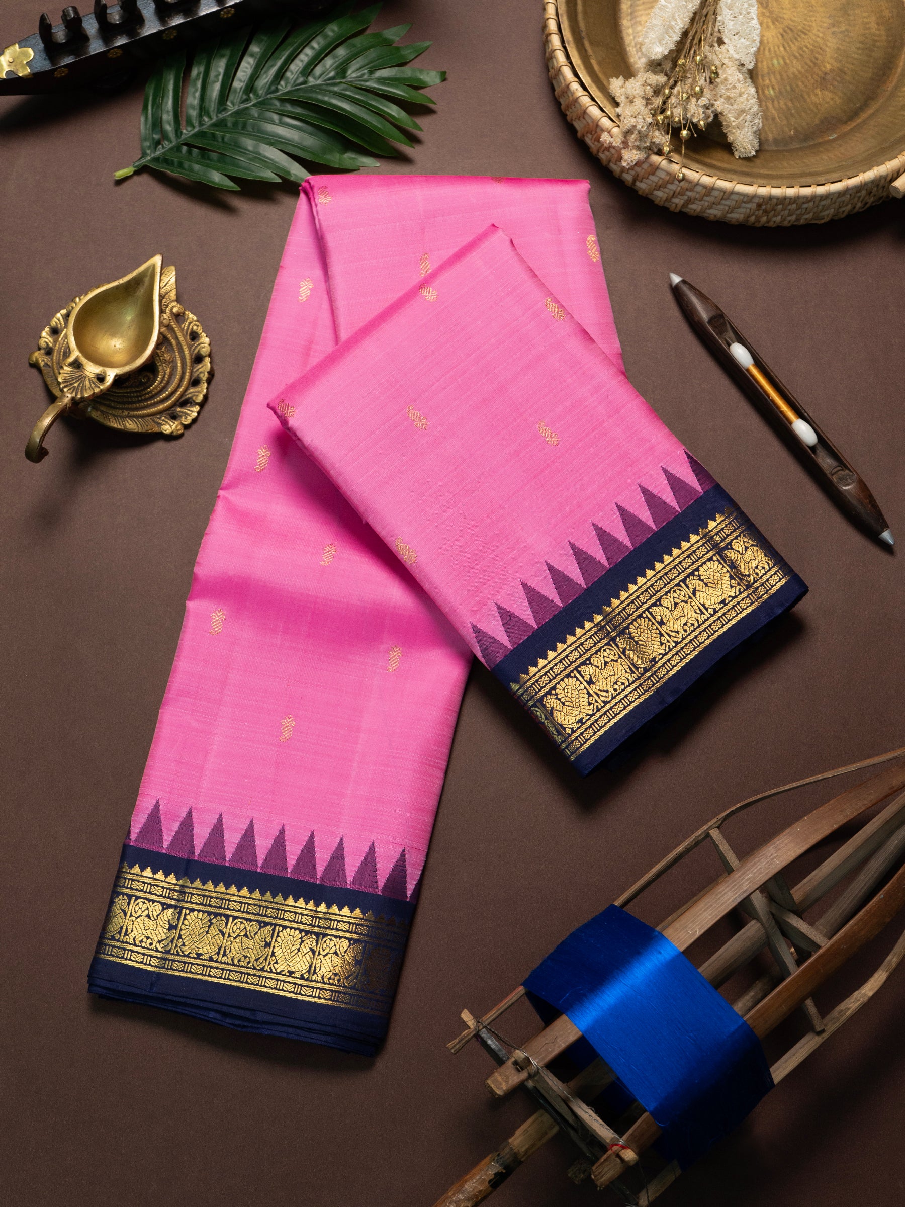 Rose milk pink Kai korvai / pure Kanjipuram Saree CLSA9648