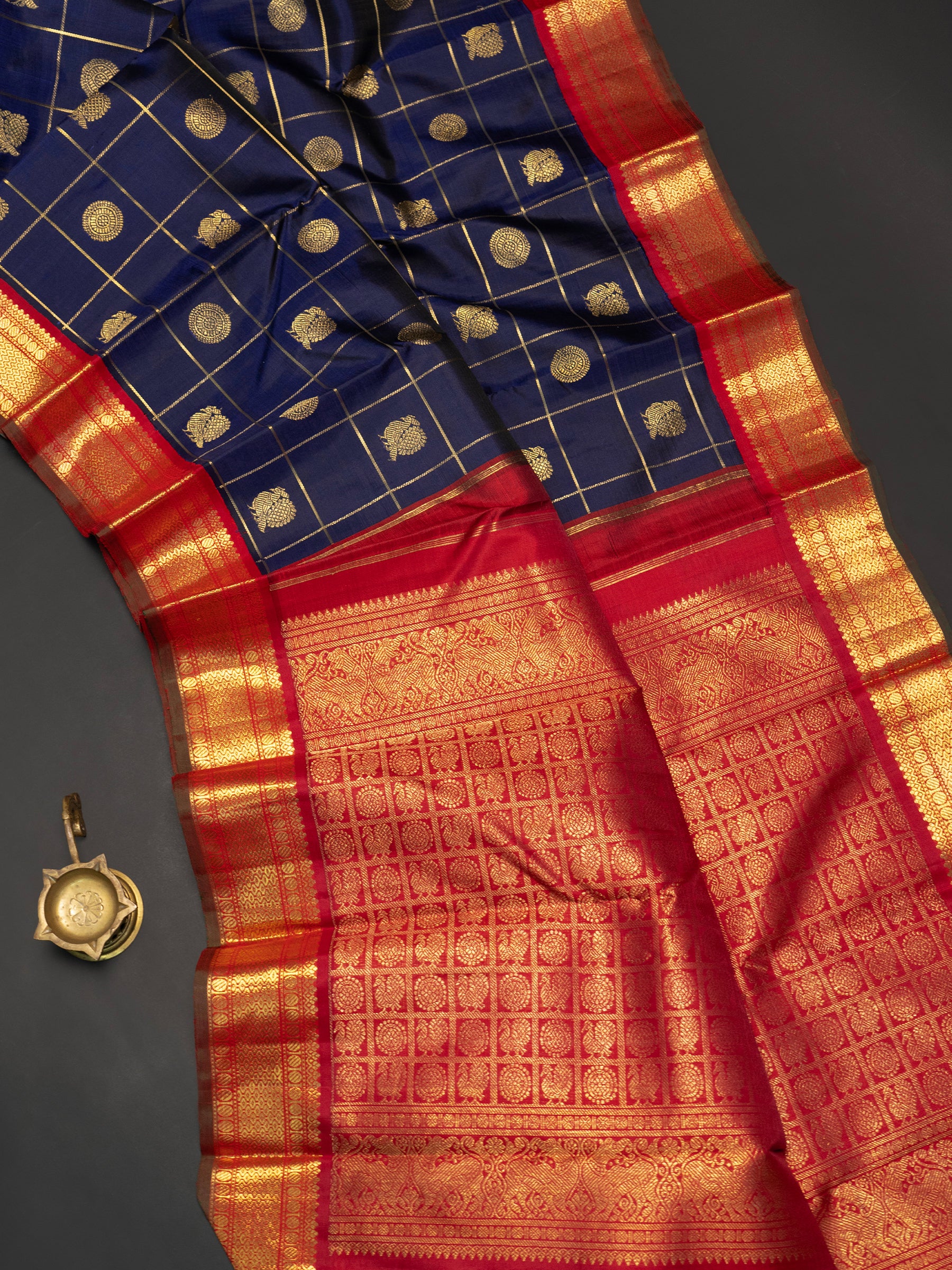 Blue Kai Korvai Kattam pure Kanjipuram Saree CLSA9340