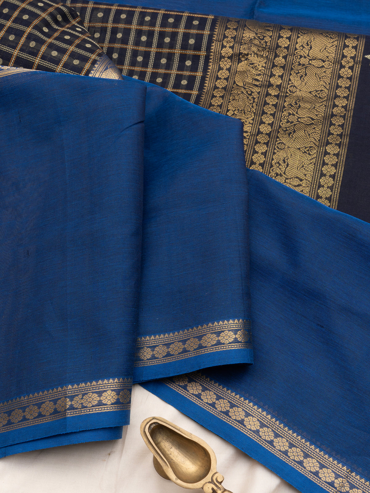 Deep blue long border /Silk Cotton Saree CLSA10271
