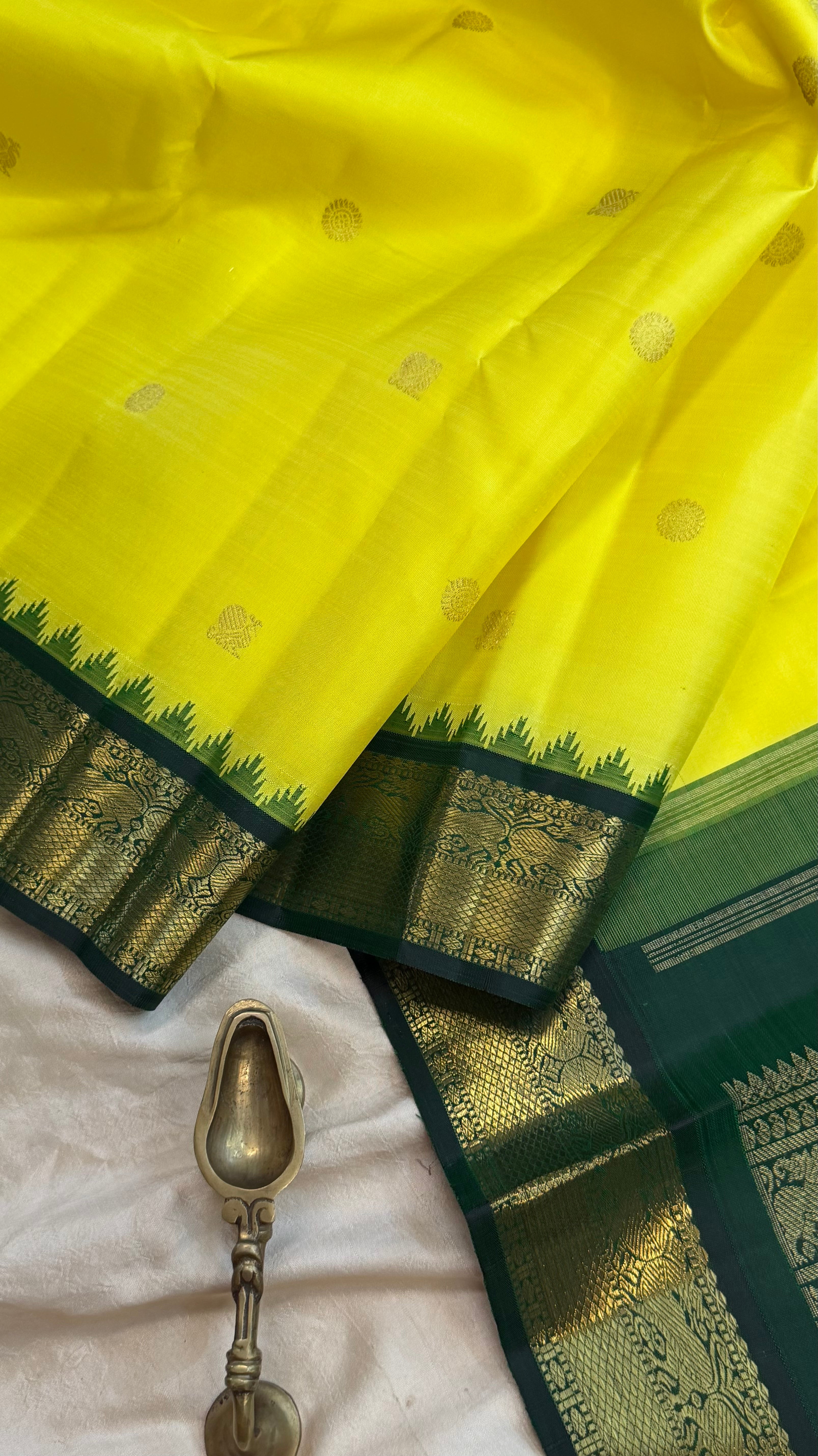 Lemon yellow   Korvai Kanjipuram silk