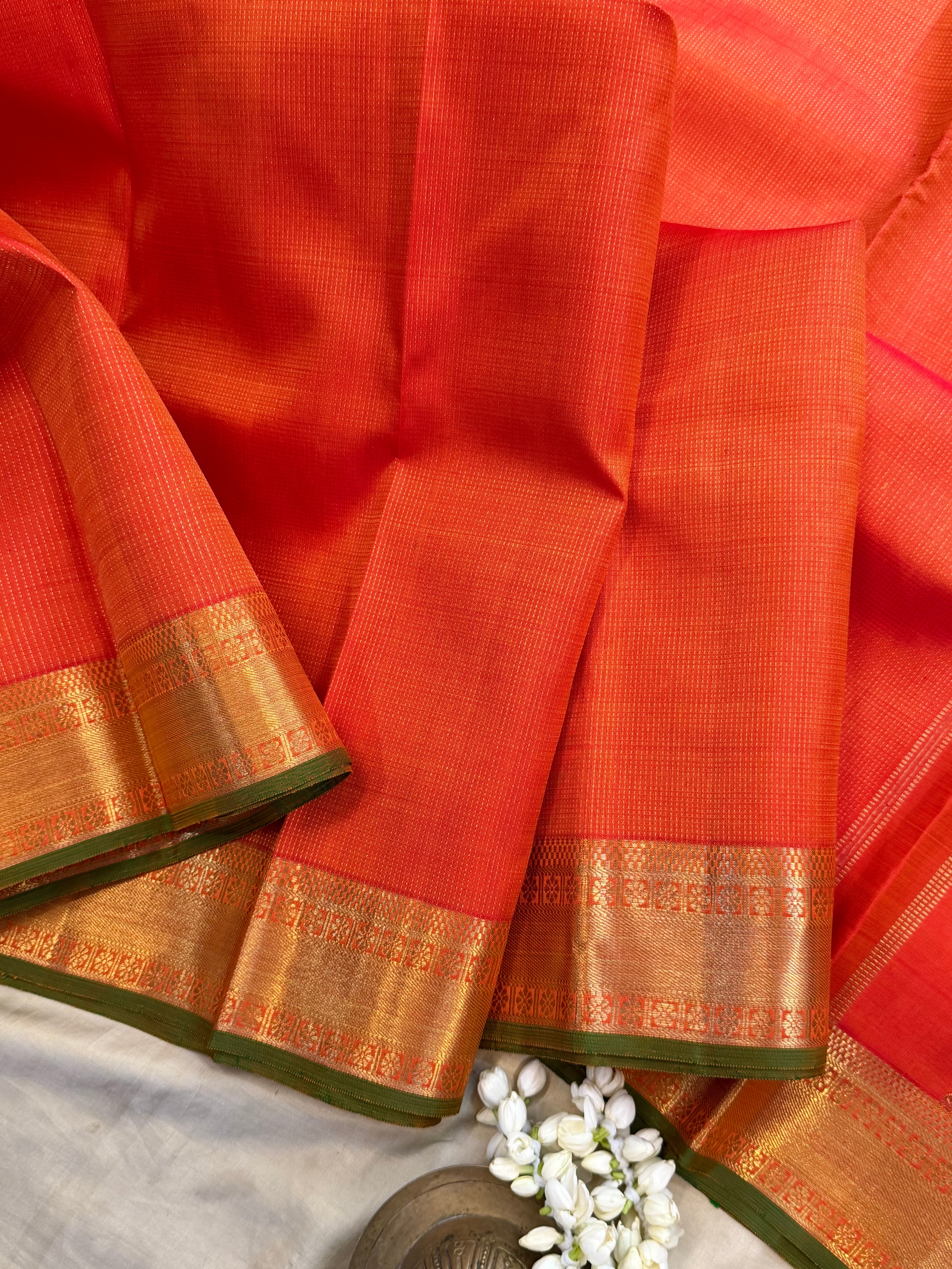 Heirloom oosivanam rustic orange  Kanjipuram silk saree