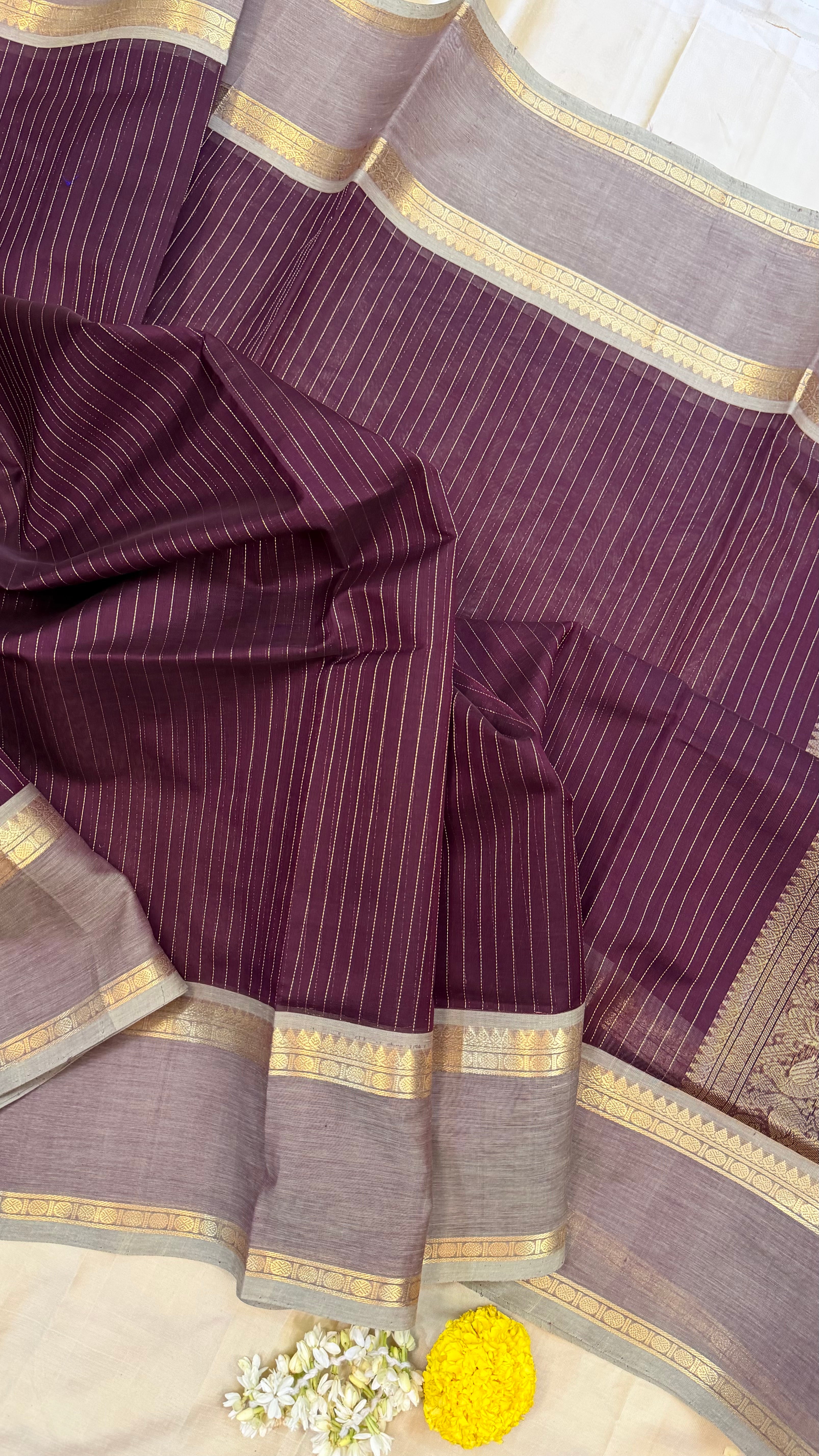 Paaku zari lines rettapet border/ Silk Cotton